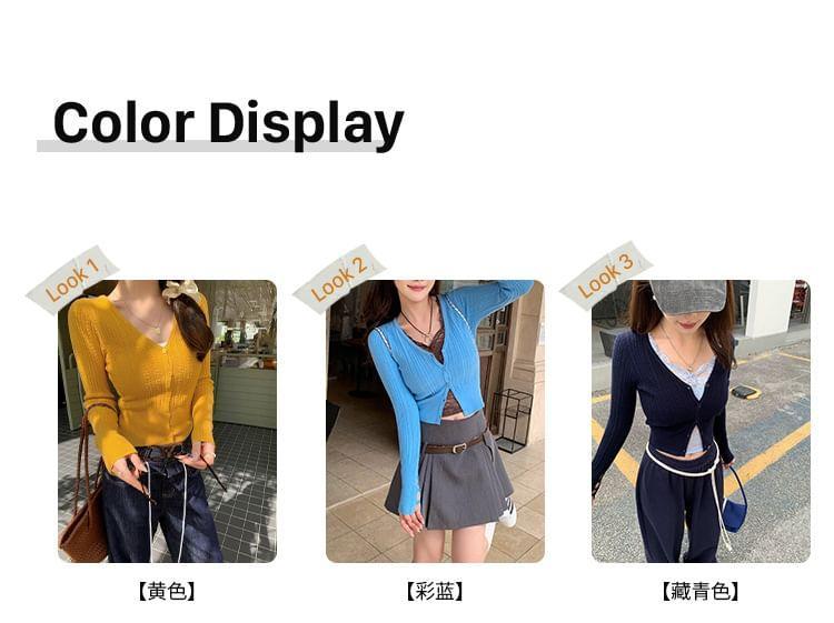 Plain Cable-Knit Cropped Cardigan Product Image
