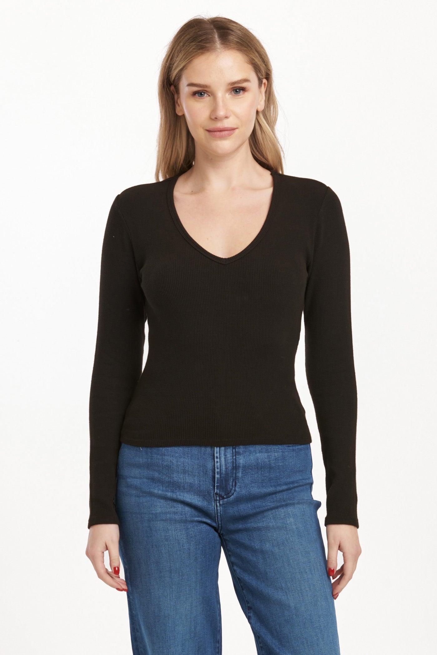 Marlowe Ribbed V Neck Fitted Top Product Image