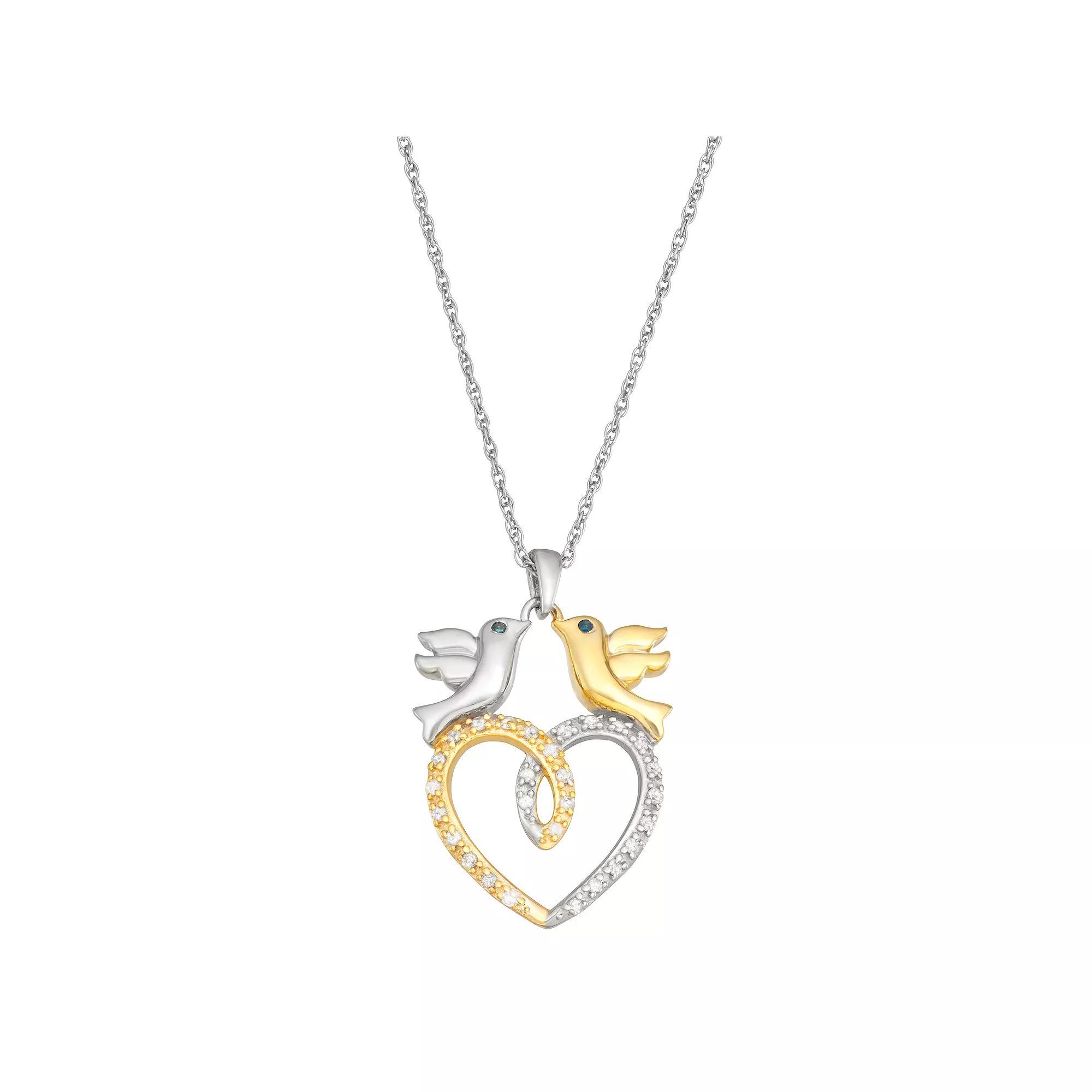Jewelexcess 1/6 Carat T.W. Blue & White Diamond Two-Tone Sterling Silver Dove Heart Pendant Necklace, Women's, Size: 18", Two Tone Product Image