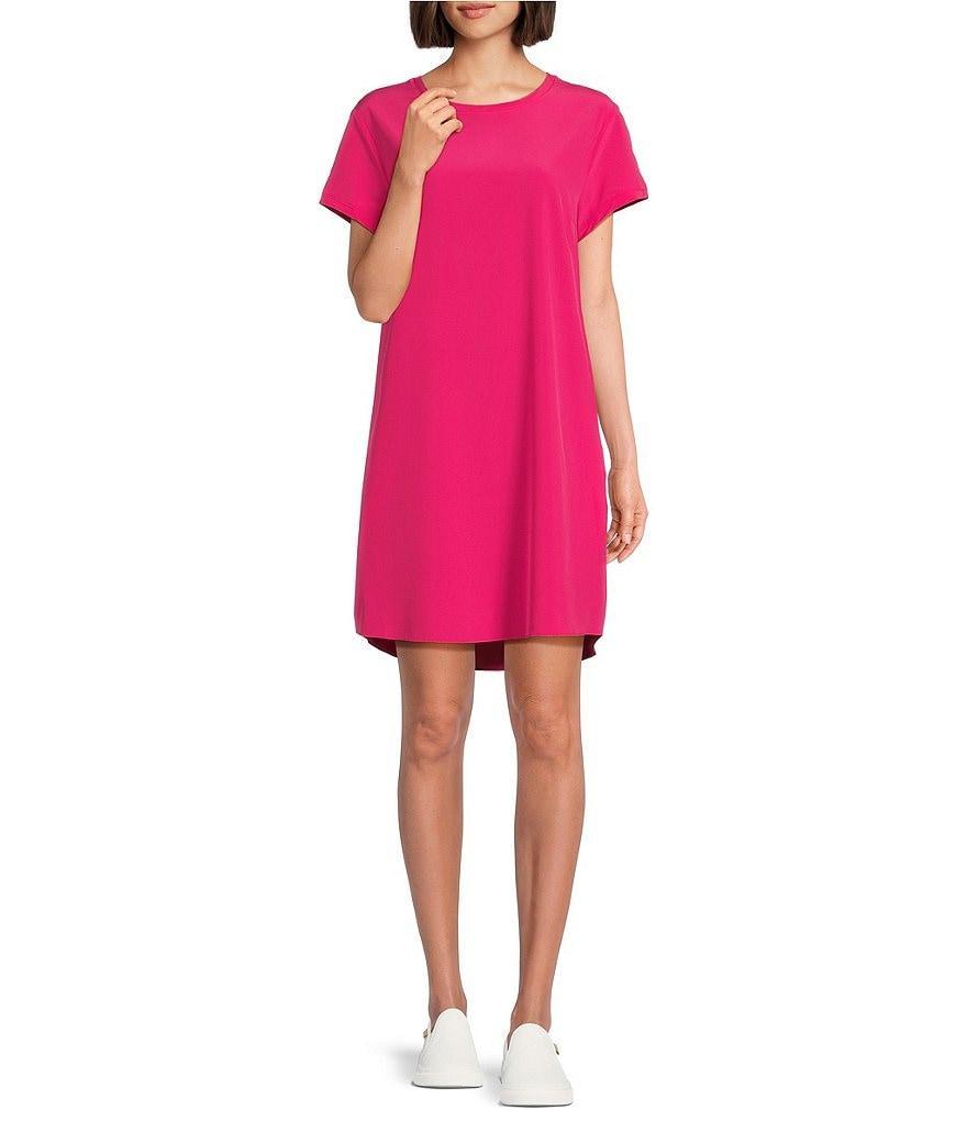 TILLEY Tech Stretch Woven Crew Neck Short Sleeve Bungee Cord Cinched Waist Curved Hem T-Shirt Dress Product Image