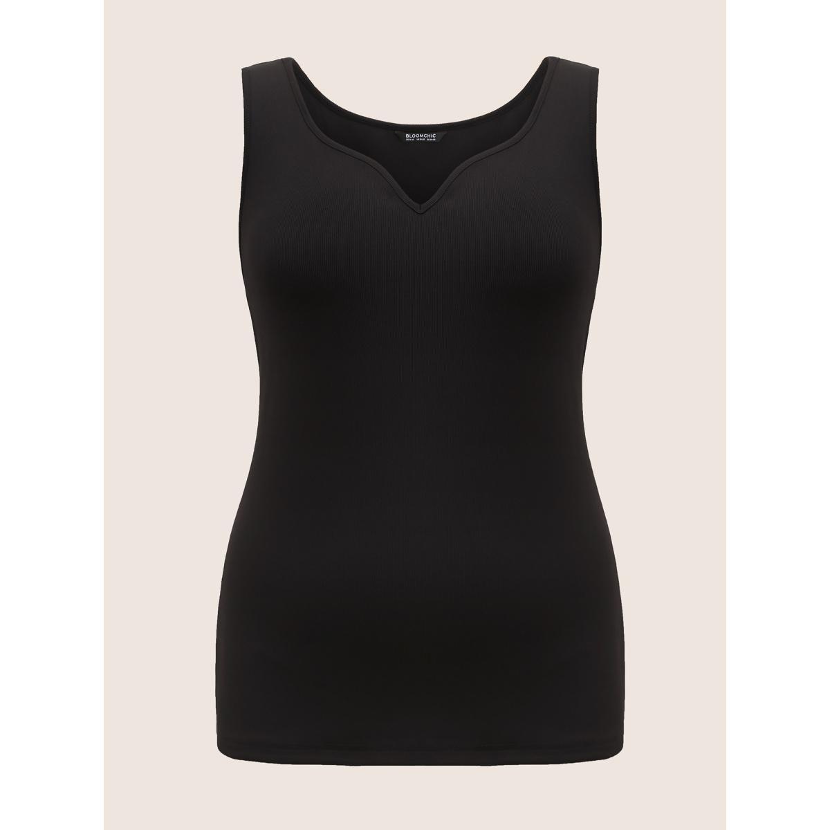 Plus Size Solid Rib Knit Heart Neckline Tank Top Women Black Casual Heart neckline Everyday Tank Tops Camis BloomChic 26/4X Product Image