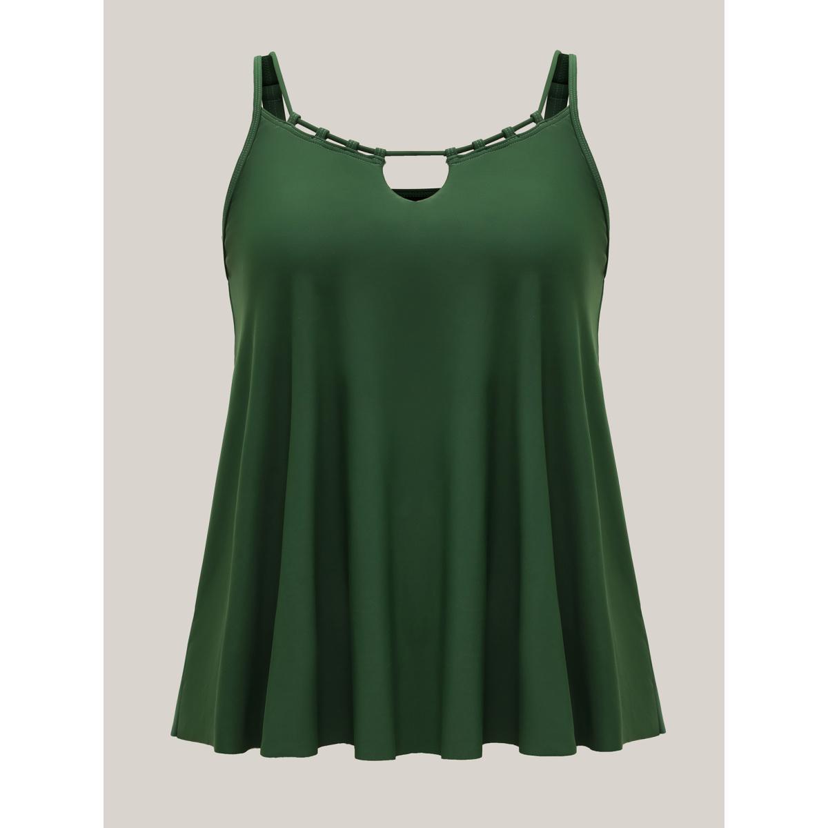 Plus Size Color Contrast Layered Keyhole Swim Tankini Women's Swimwear ArmyGreen Beach Cut-Out High stretch Bodycon U-neck Curve Swim Tops BloomChic 22-24/3X Product Image