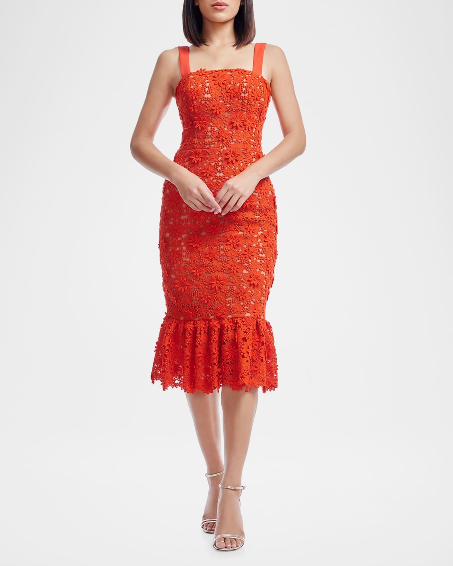 Desiree Floral Lace Flounce Mermaid Midi Dress Product Image