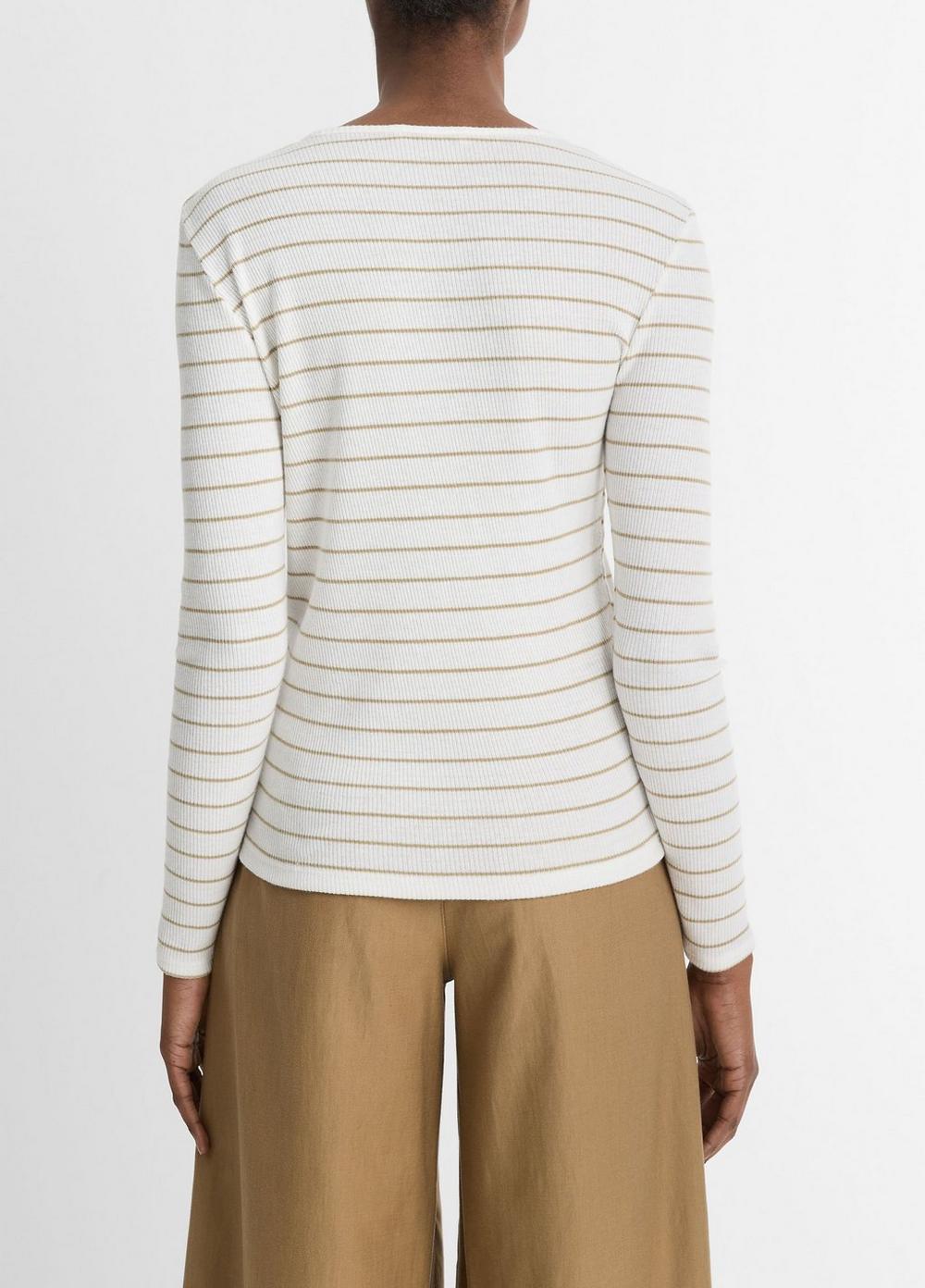 Womens Striped Ribbed Long-Sleeve T-Shirt, Pale Cliff Combo, Size M Vince Product Image