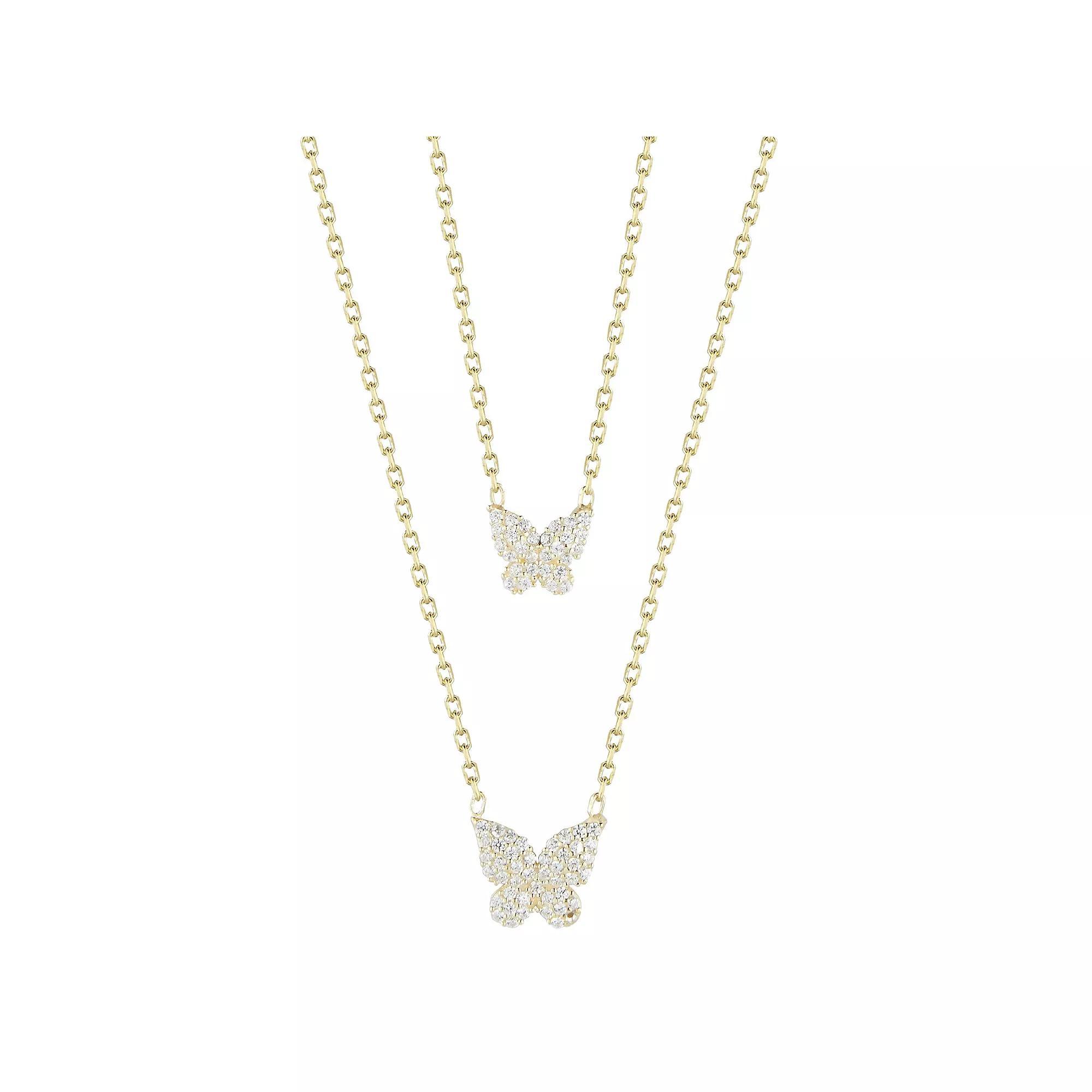 Sunkissed Sterling Cubic Zirconia Double Layered Butterfly Necklace, Women's, Size: 16", Gold Tone Product Image