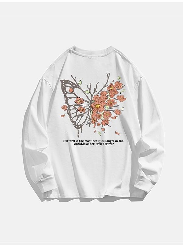 Men's Letter Butterfly Print Crew Neck Long Sleeve Tee Product Image
