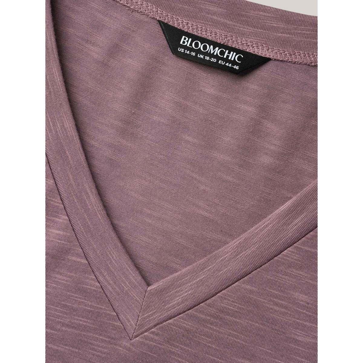 Plus Size V-Neck Stretchy Flared Sleeve T-Shirt DustyPink Women Casual Ruffles V-neck Everyday T-shirts BloomChic 22-24/3X Product Image