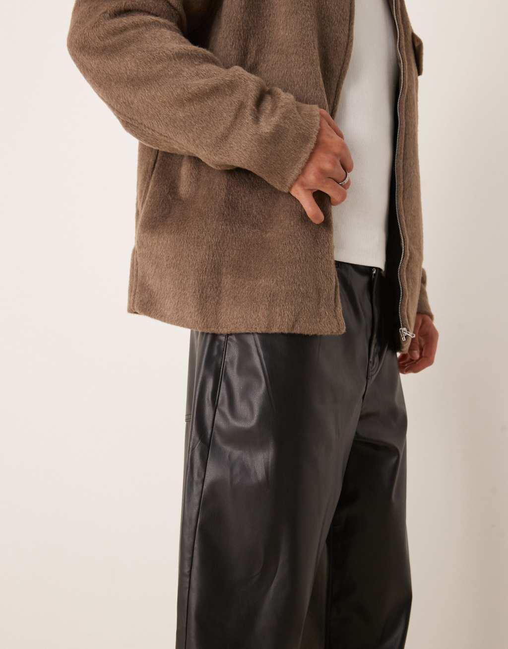 ASOS DESIGN barrel fit faux leather pants in black Product Image