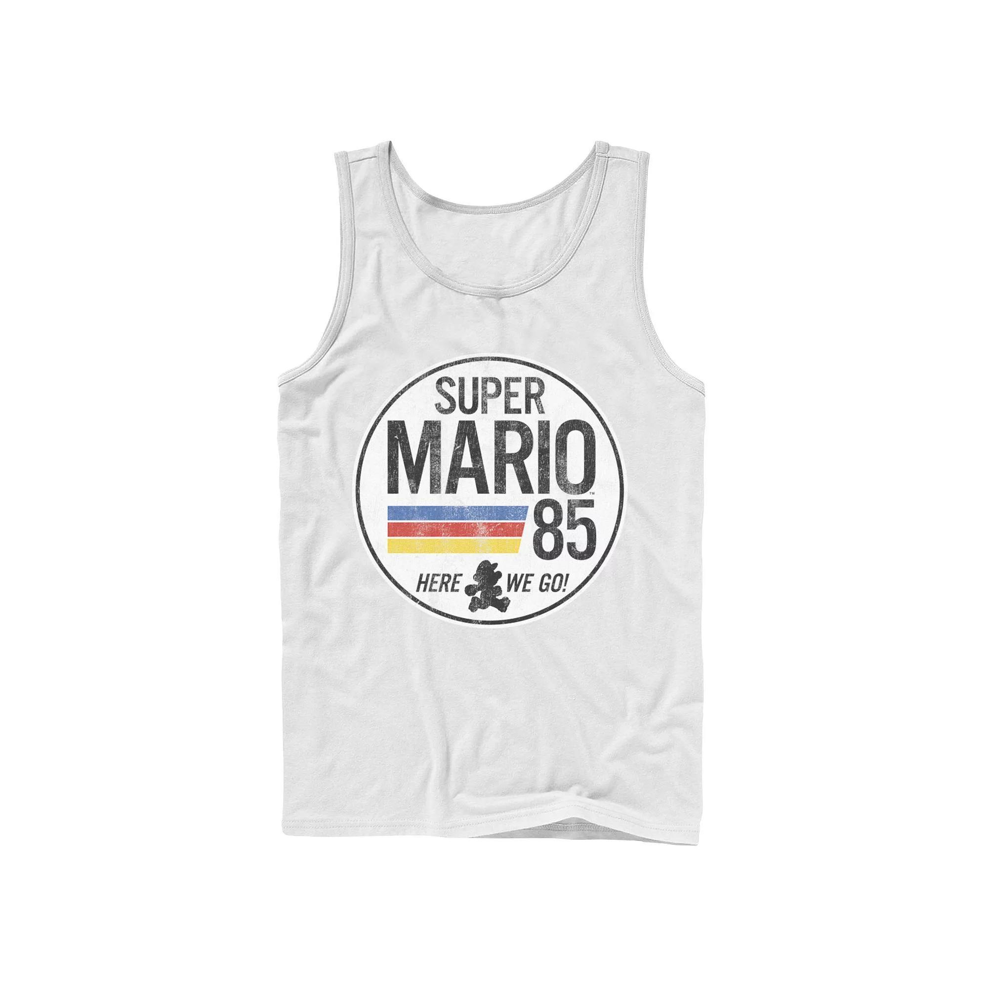 Men's Super Mario Retro Distressed Logo Tank Top, Size: Small, Blue Product Image