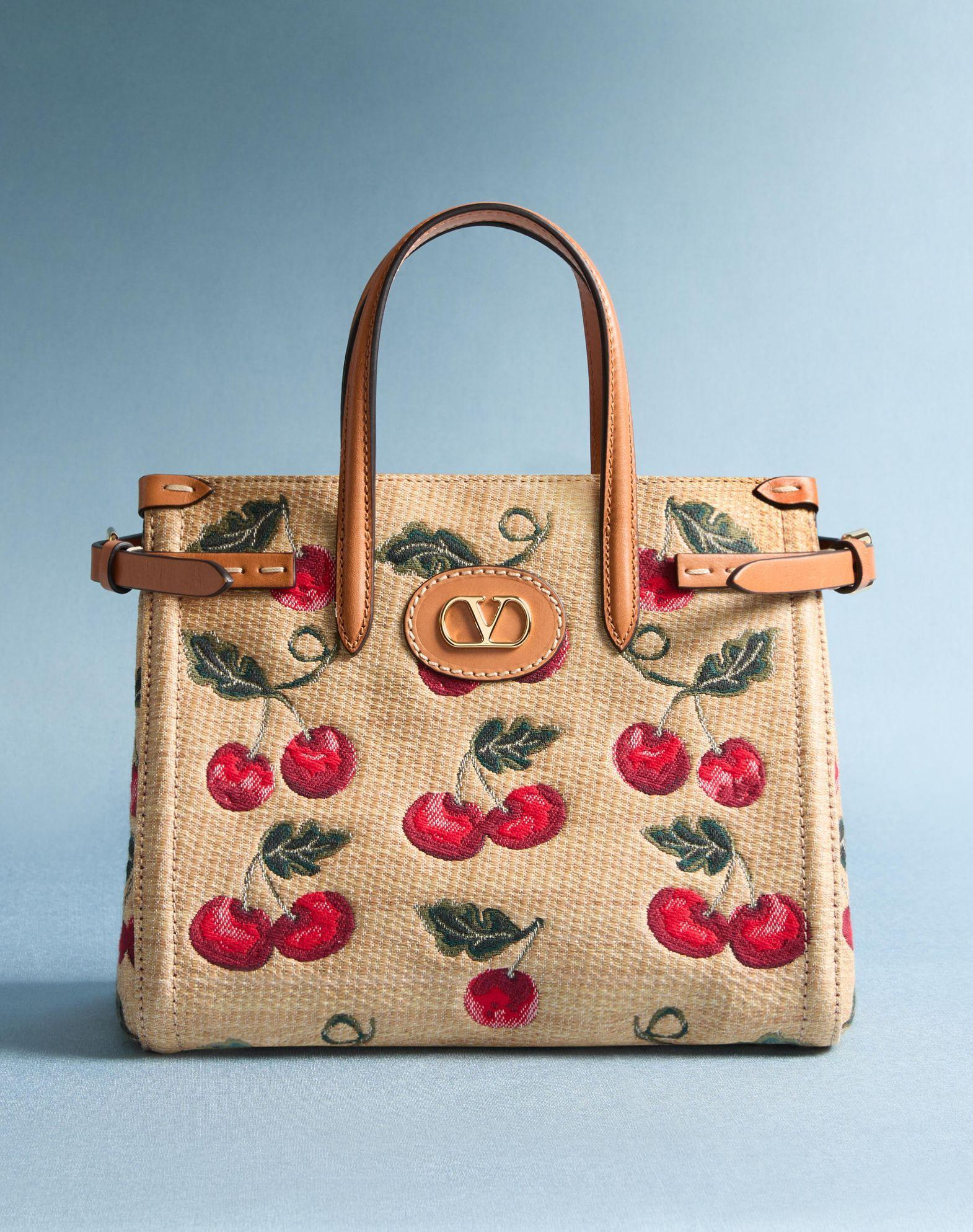 Valentino Garavani Antibes Small Shopping Bag In Jacquard Raffia With Cherryfic Pattern Product Image