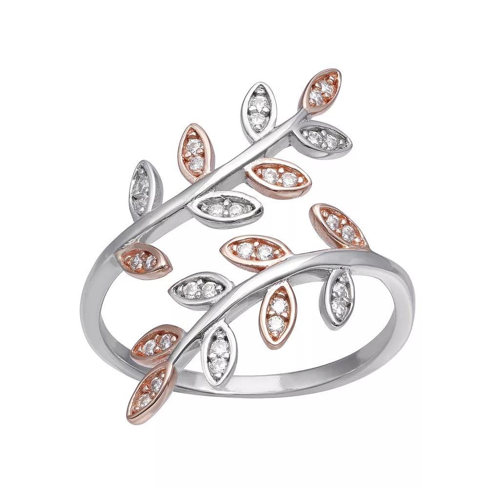 PRIMROSE Sterling Silver Cubic Zirconia Vine Bypass Ring, Women's, Size: 9, Two Tone Pink Clear Product Image