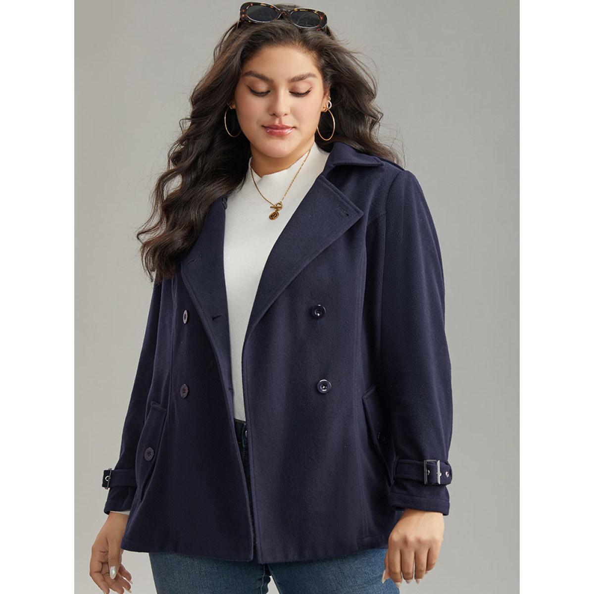 Plus Size Solid Buckle Detail Cuffs Lapel Collar Coat Women Midnight Casual Plain Ladies Everyday Winter Coats BloomChic 26/4X Product Image
