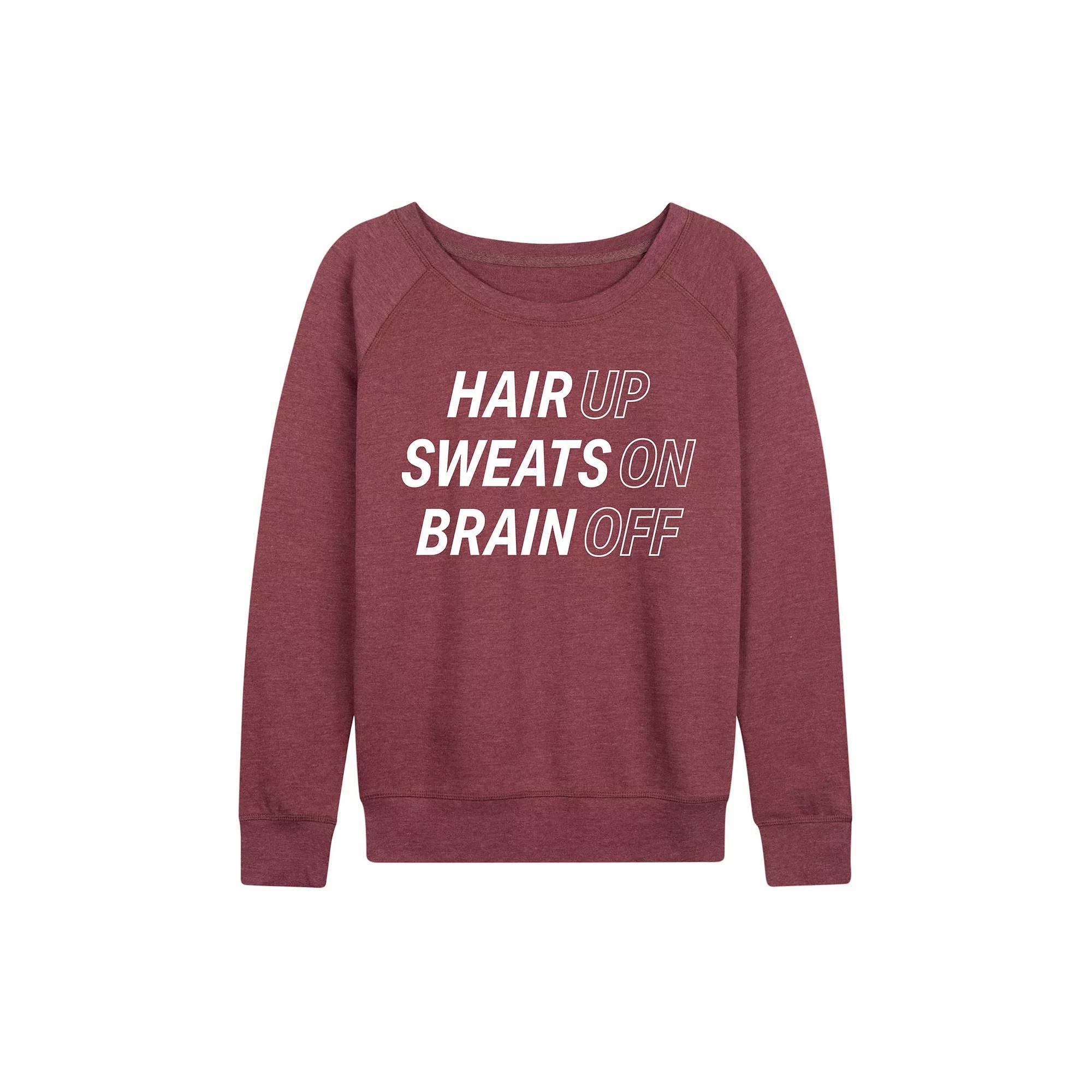 Womens Hair Up Sweats On Brain Off French Terry Long Sleeve Tee, Girls Grey Juniper Product Image