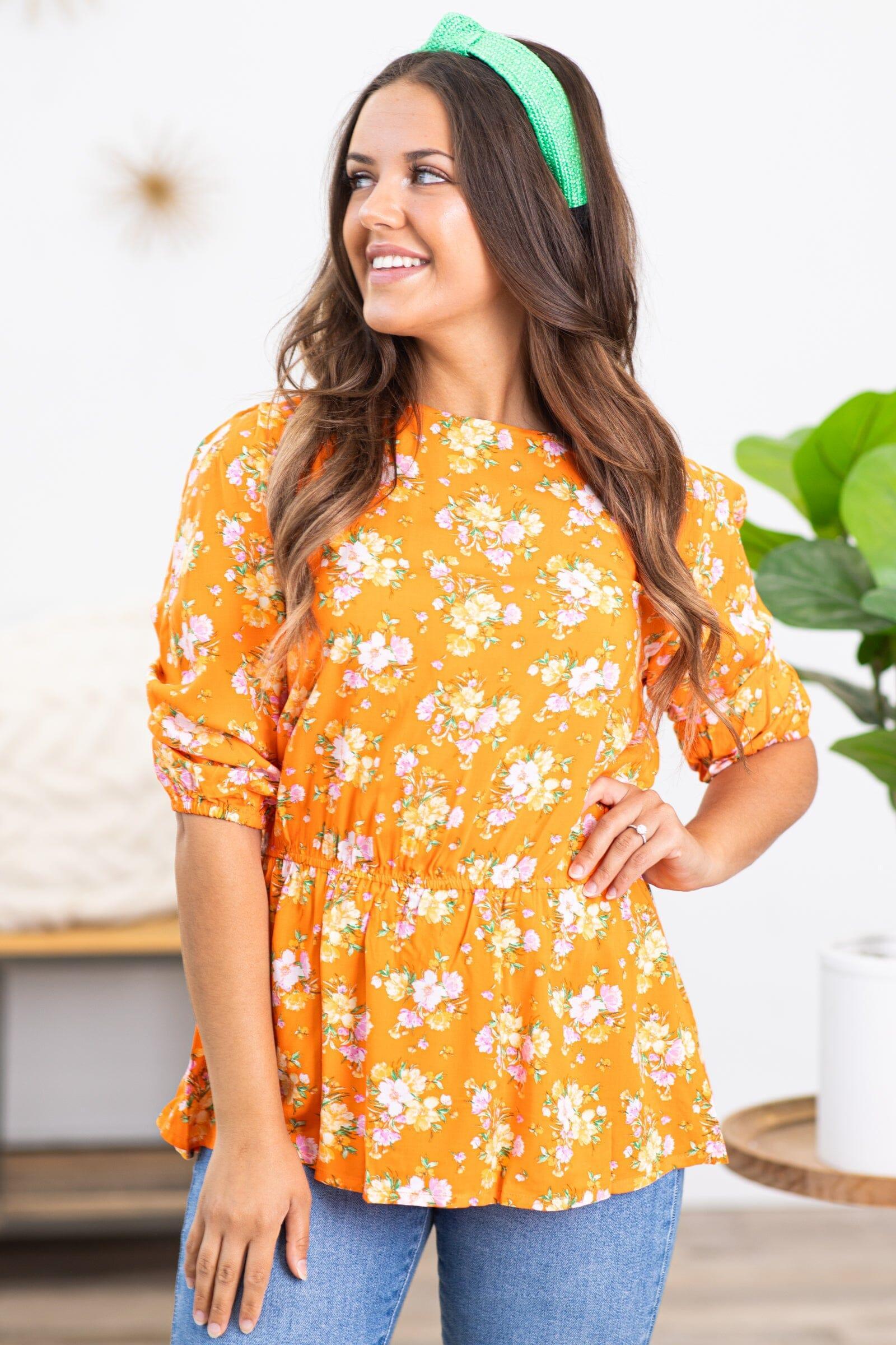 Orange and Sage Floral Print Top Product Image