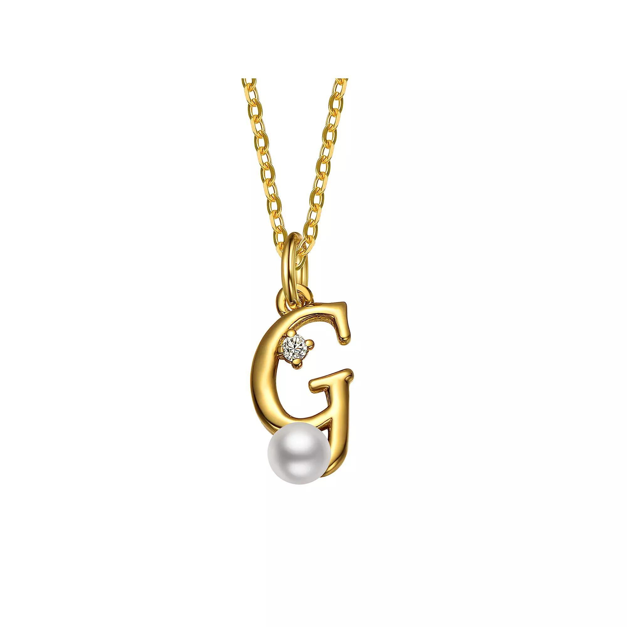 14k Gold Plated Simulated Pearl Initial Pendant Necklace, Womens Product Image