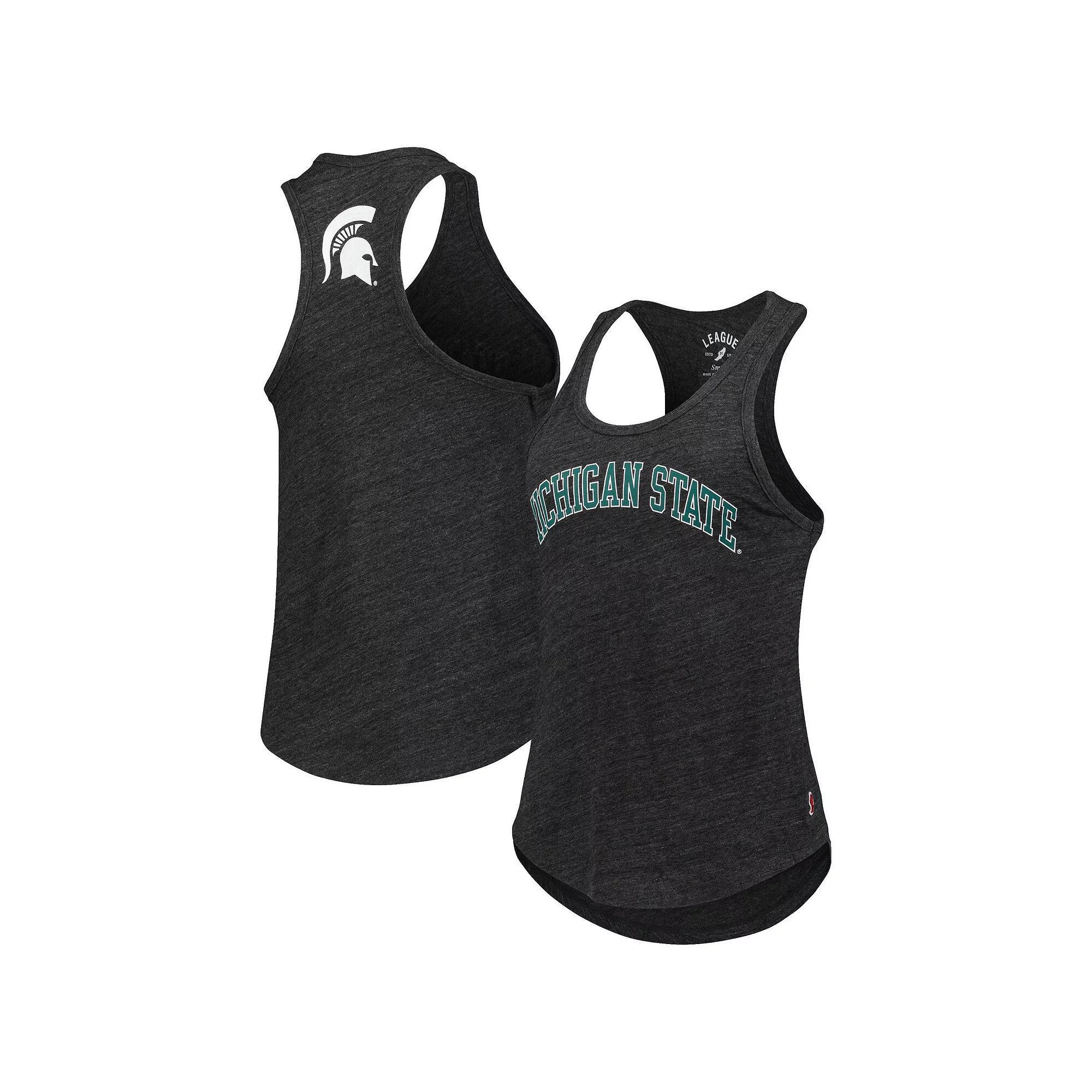 Women's League Collegiate Wear Black Michigan State Spartans Two-Hit Intramural Tri-Blend Scoop Neck Racerback Tank Top, Size: Small, Charco Product Image