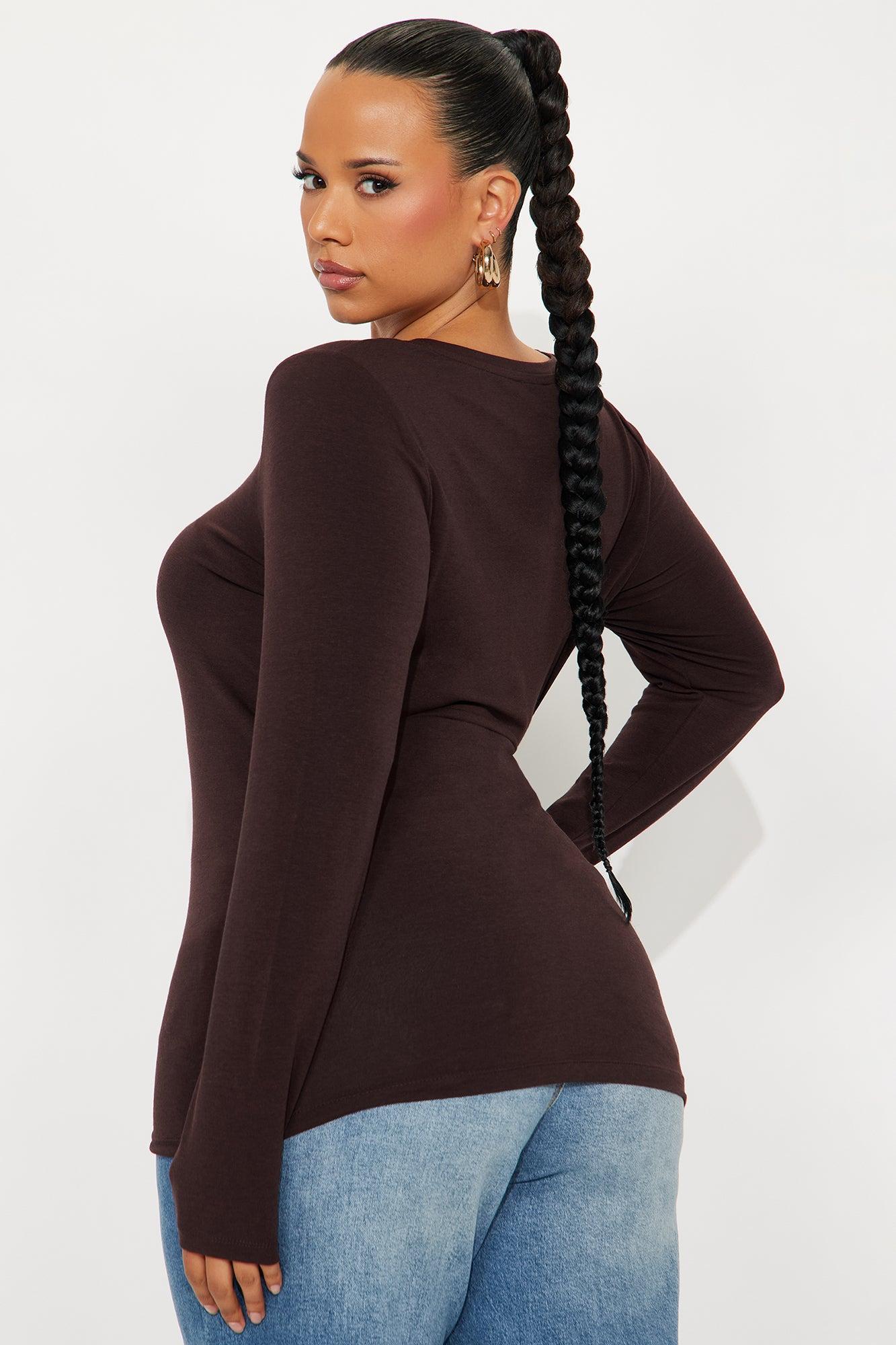 Julia Long Sleeve Top - Brown Product Image