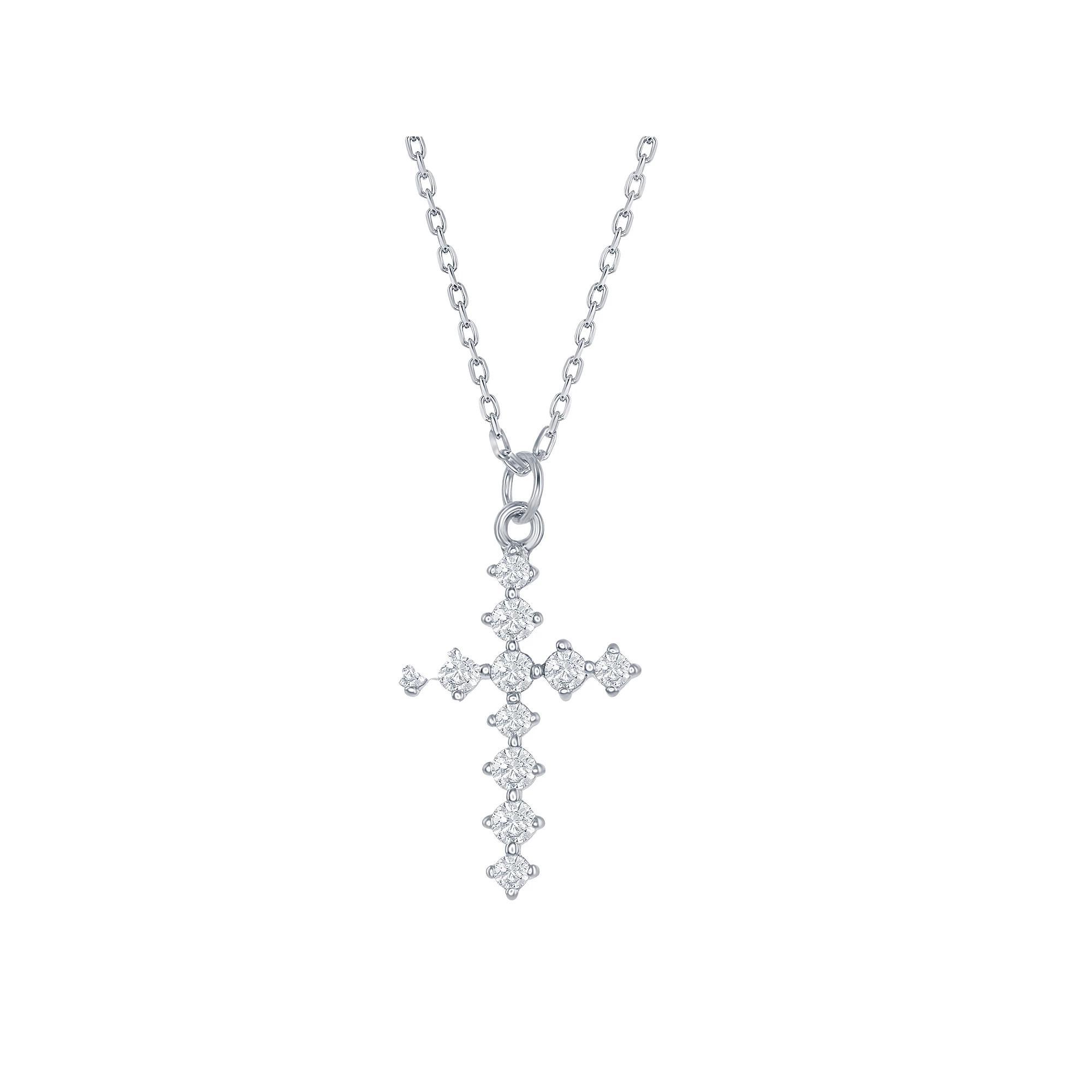 Sterling Silver Cubic Zirconia Cross Pendant Necklace, Womens Product Image