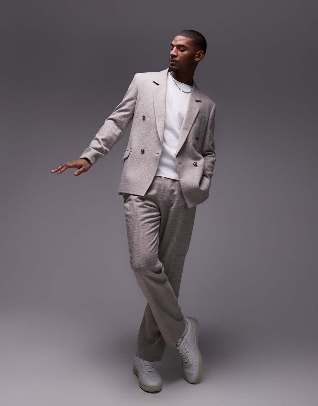 Topman relaxed textured suit jacket in stone Product Image