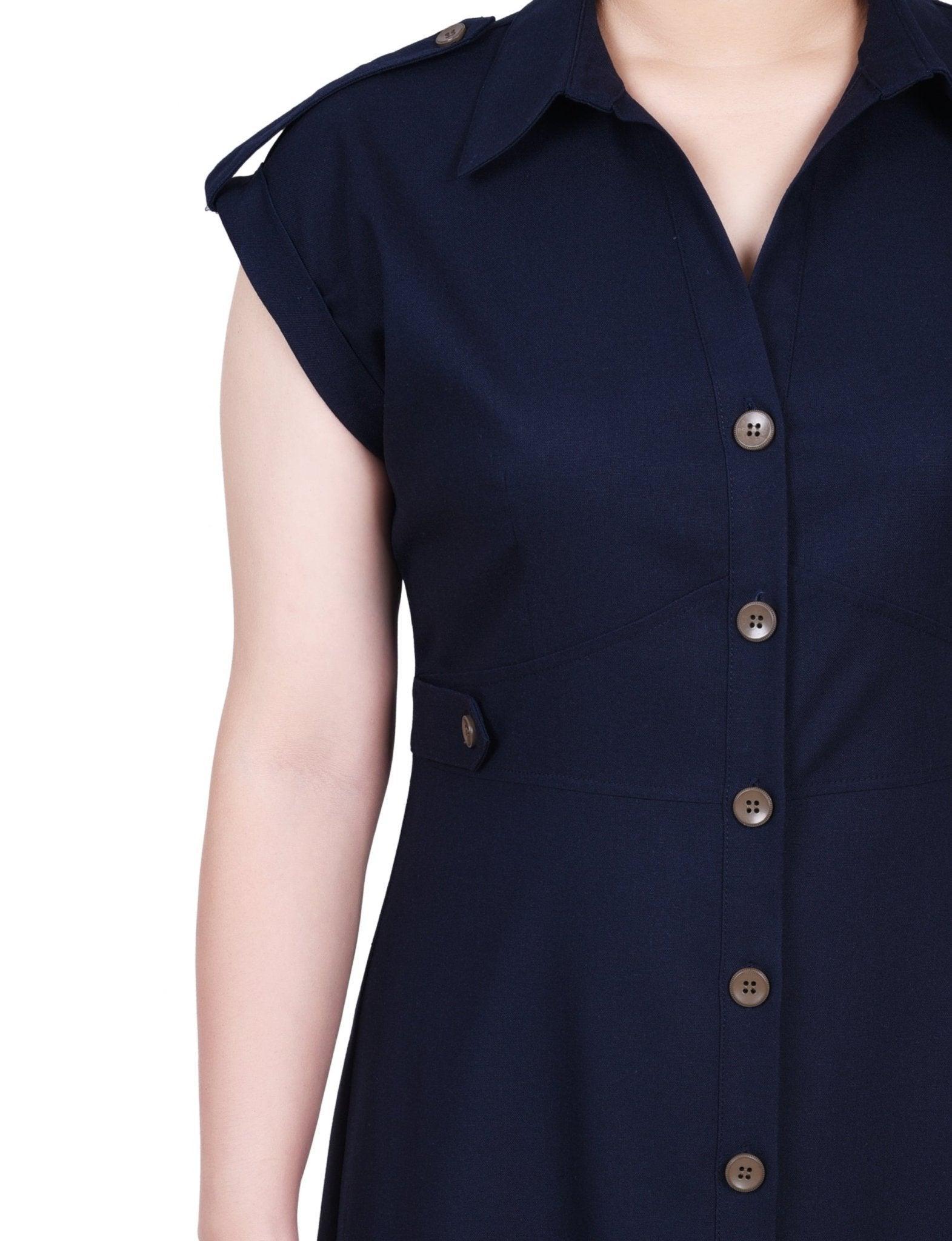 Short Sleeve Button Front Linen Dress - Petite Product Image