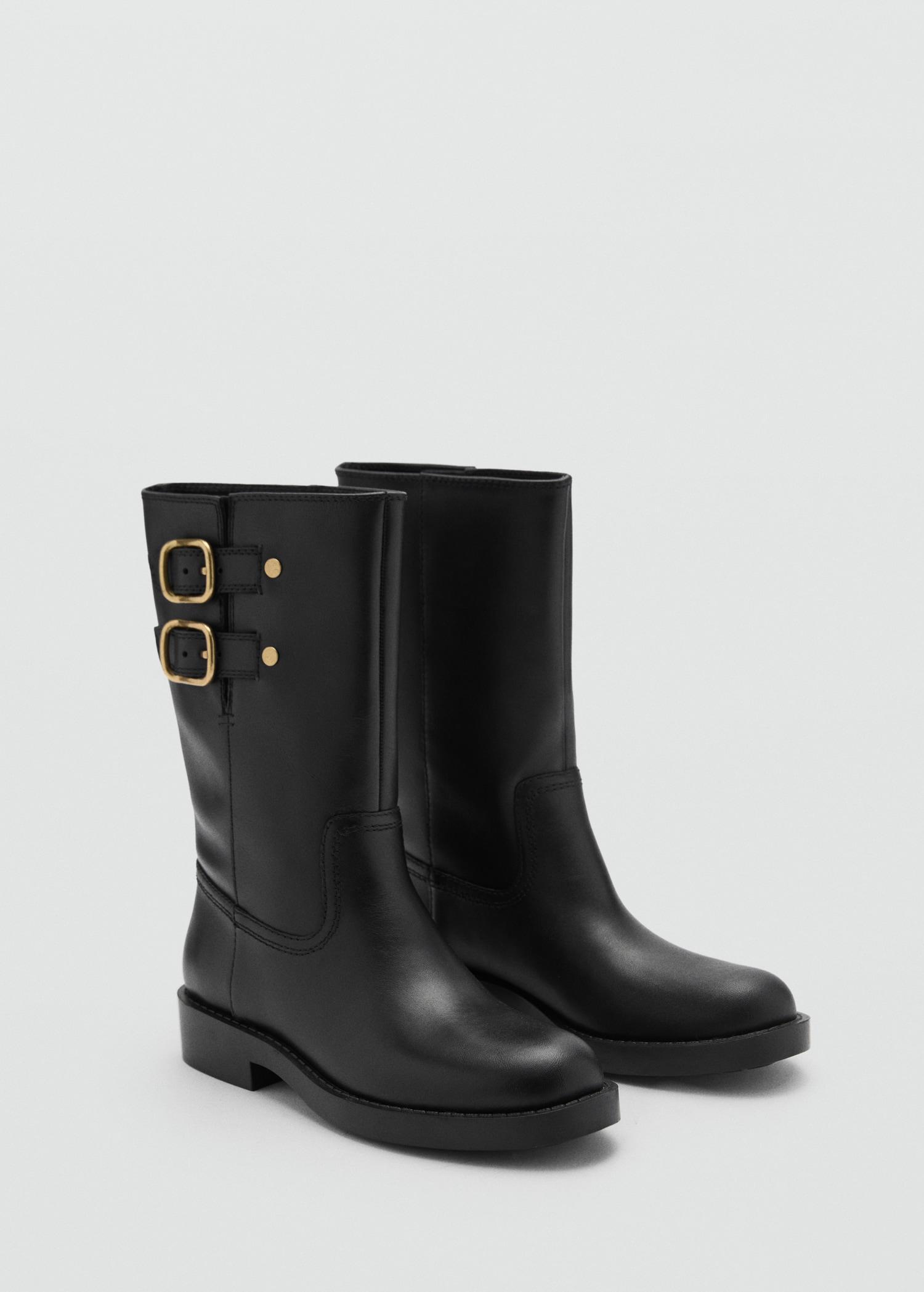 Buckle leather ankle boots - Women | MANGO USA Product Image