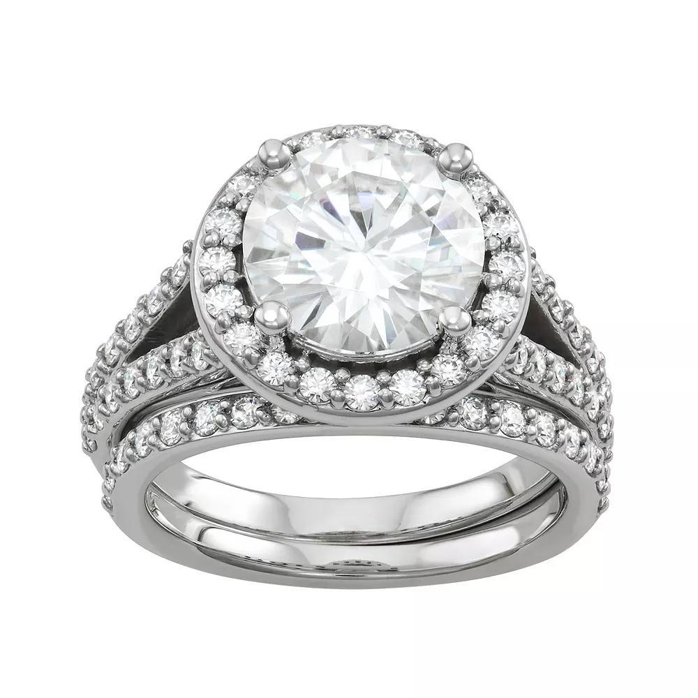Charles & Colvard 14k White Gold 3 5/8 Carat T.W. Lab-Created Moissanite Haloed Bridal Ring Set, Womens Product Image