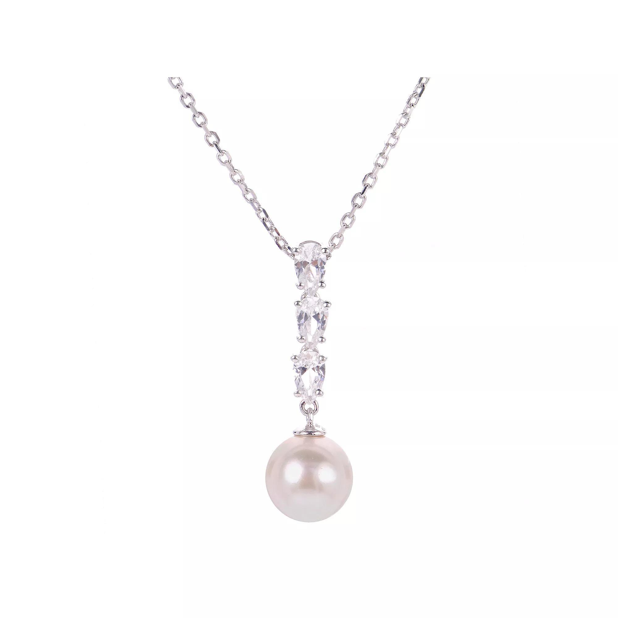 PearLustre by Imperial Sterling Silver Freshwater Cultured Pearl & Lab-Created White Sapphire Necklace, Womens Product Image