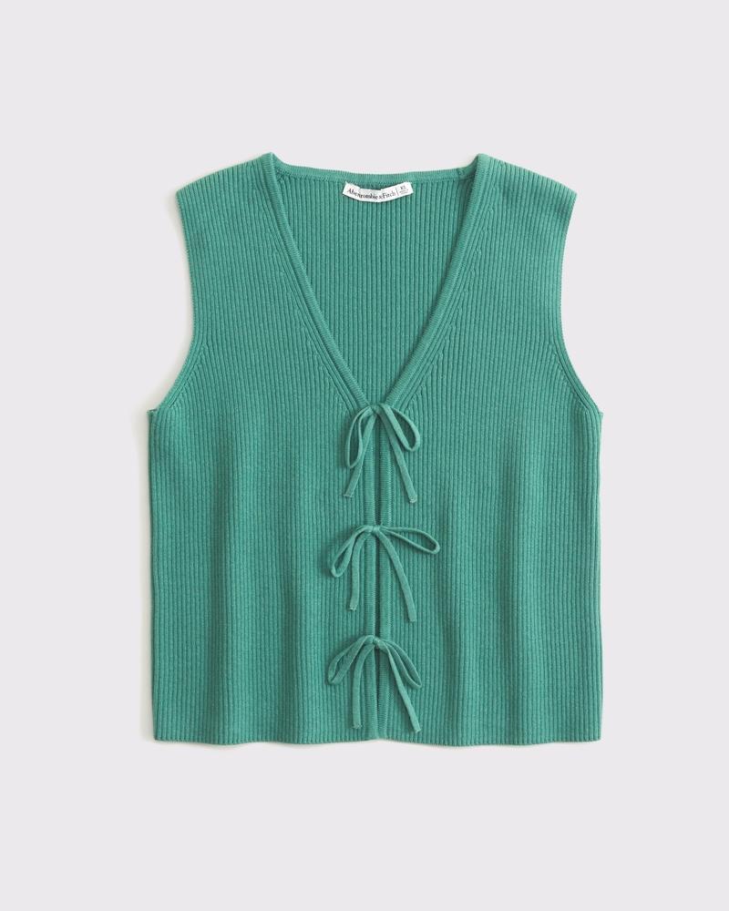 Tie-Front V-Neck Sweater Vest Product Image
