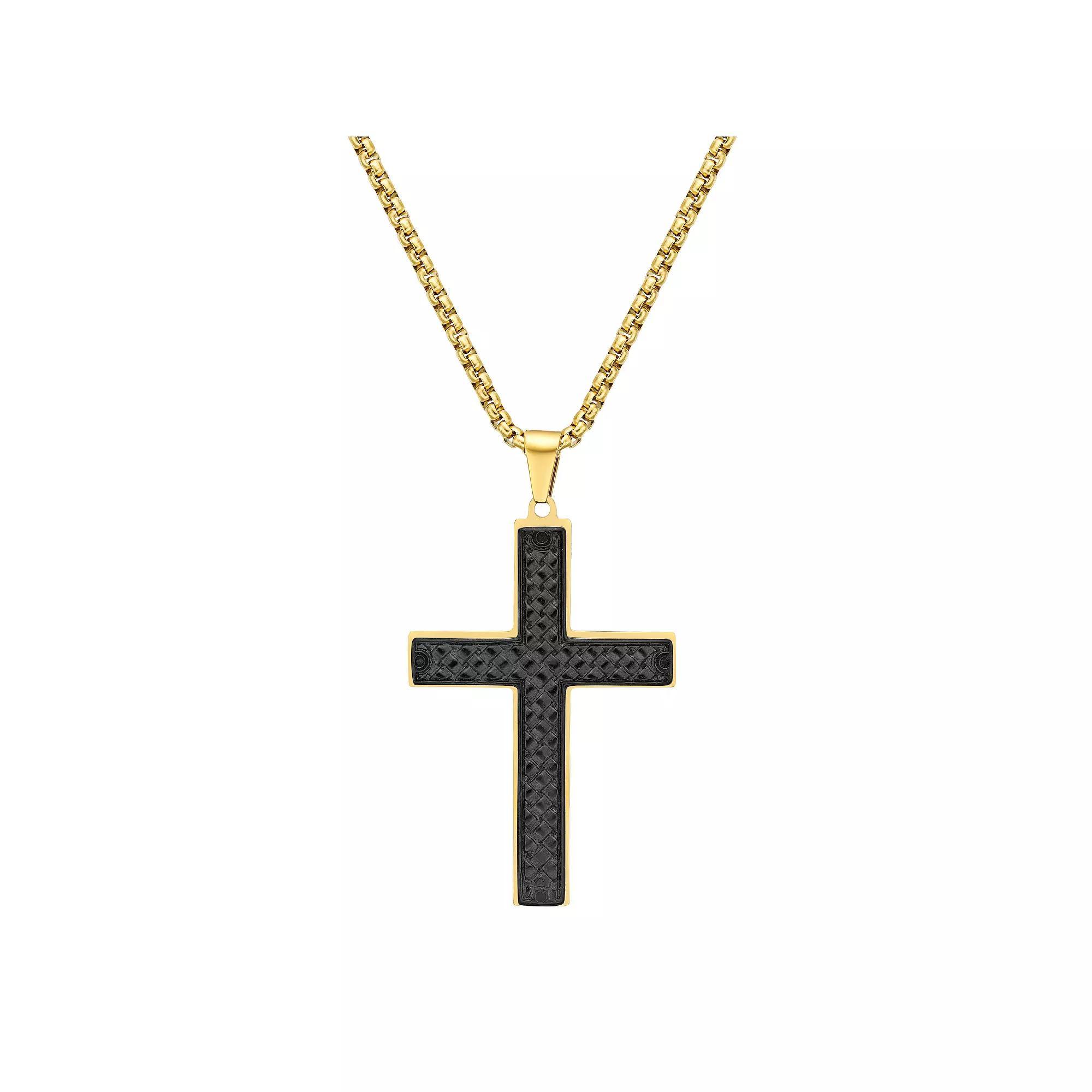 LYNX Mens Two-Tone Ion-Plated Stainless Steel Cross Pendant Necklace Two Tone Product Image