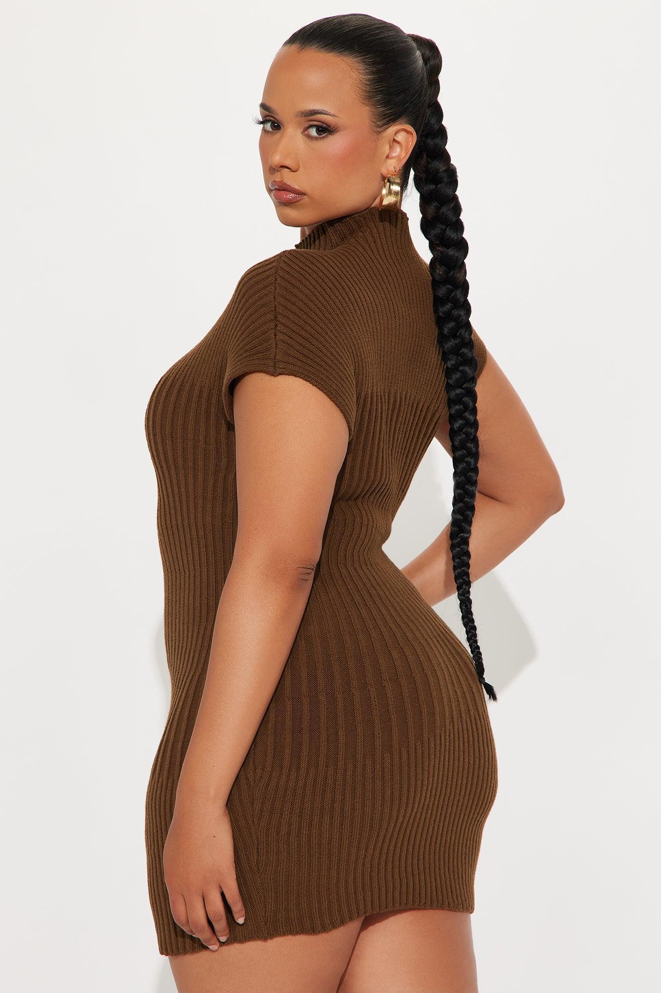 Cassie Swirl Sweater Mini Dress - Brown Product Image