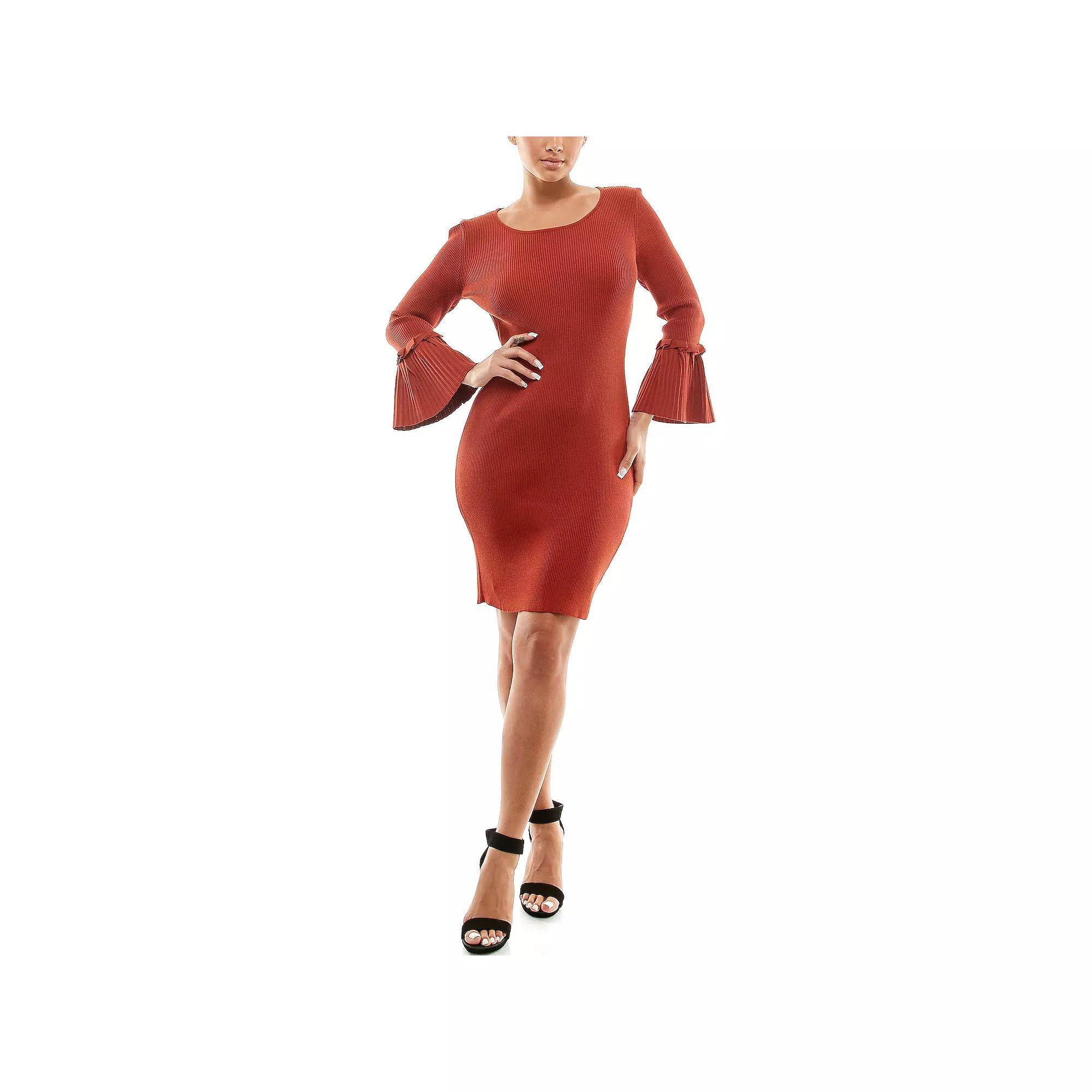 Women's Nina Leonard Bell Sleeve Ribbed Sweater Dress, Size: Medium, Red Product Image