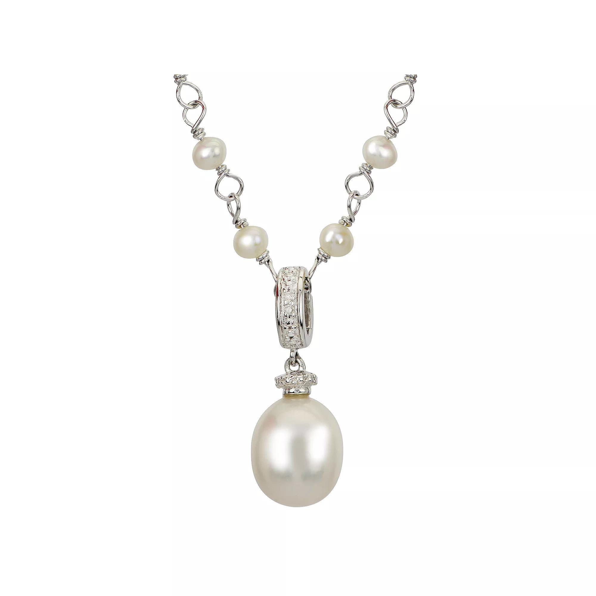 Womens PearLustre by Imperial Sterling Silver Cultured Pearl & Diamond Accent Drop Pendant Necklace, Womens Product Image