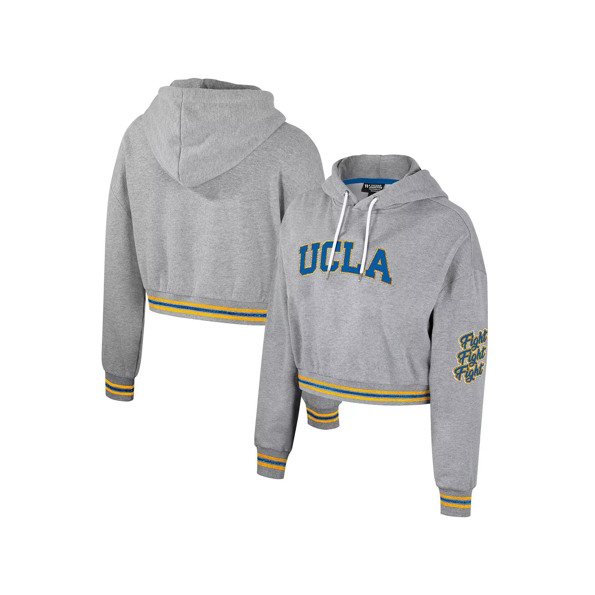 Womens The Wild Collective Heather Gray UCLA Bruins Cropped Shimmer Pullover Hoodie Product Image