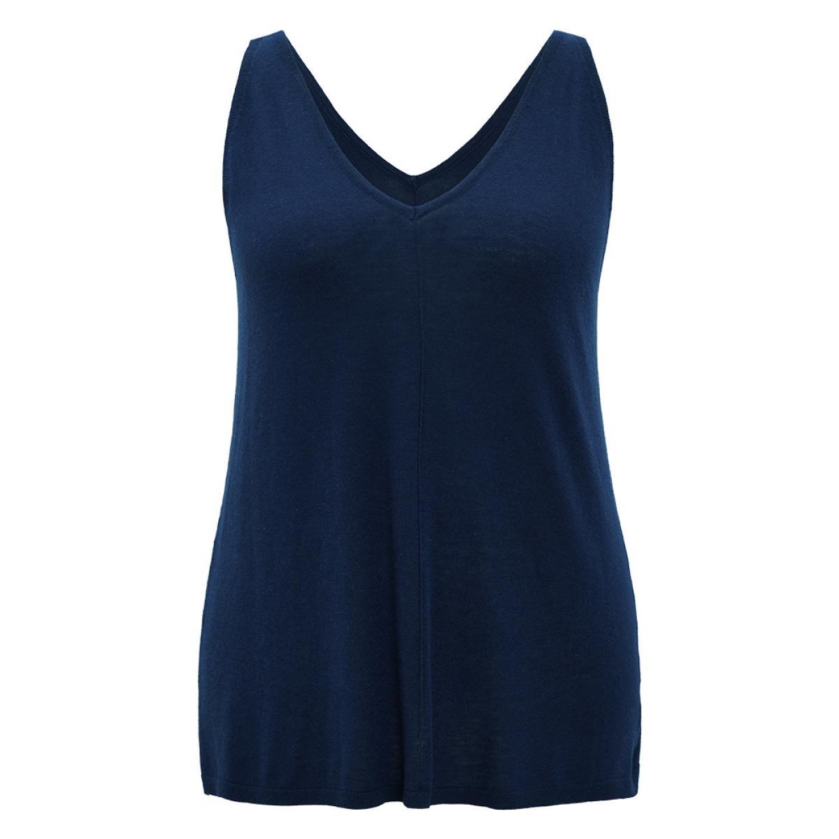 Plus Size Supersoft Essentials Solid Patchwork Sleeveless Pullover Indigo Women Casual Loose Sleeveless V-neck Everyday Pullovers BloomChic 22-24/3X Product Image