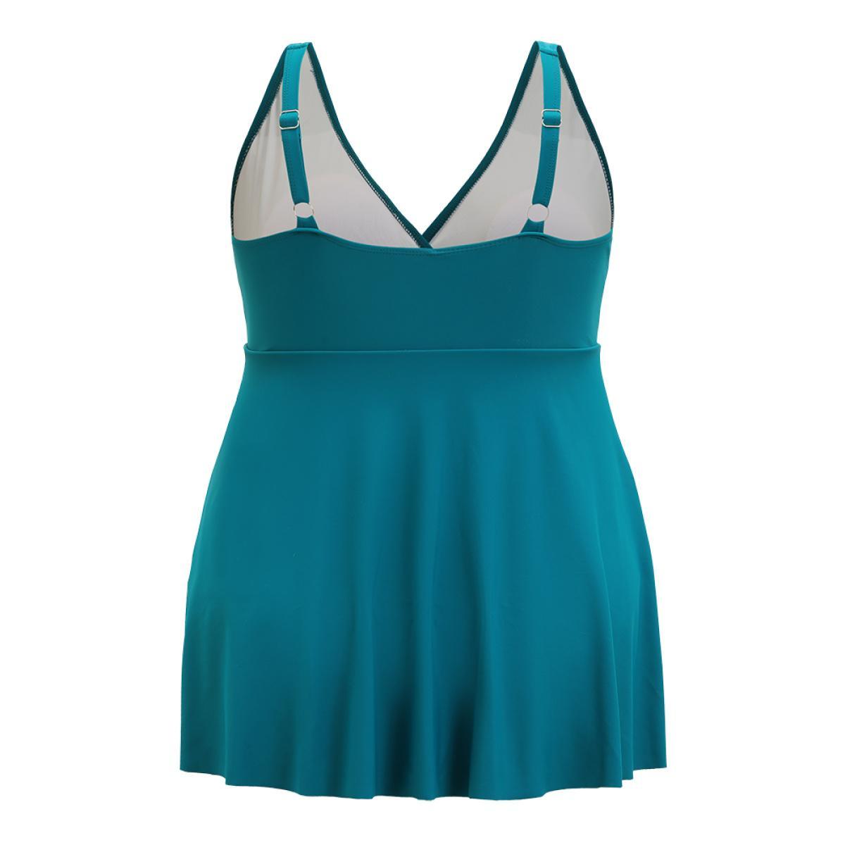Plus Size Adjustable Straps Ruffles Wrap Split Swim Dress Women's Swimwear Teal Vacation Bodycon V-neck High stretch Curve Swim Dresses BloomChic 28/5X Product Image