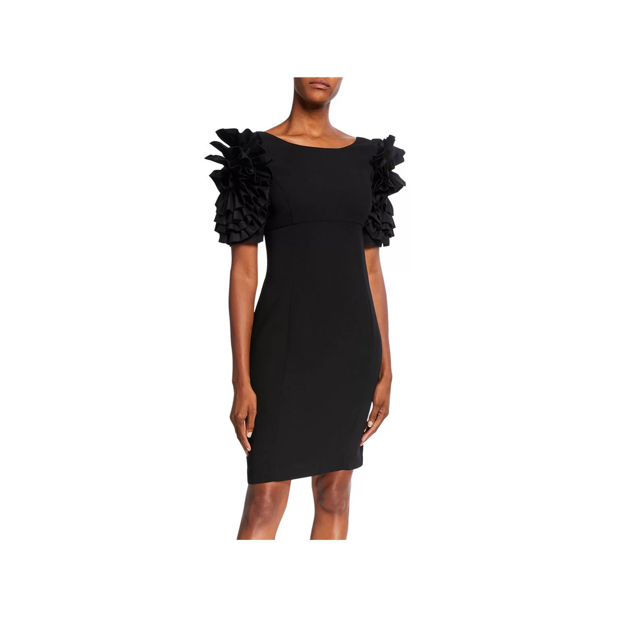 Women's Focus By Shani Dramatic Rosette Crepe Sheath Dress, Size: 6, Black Product Image