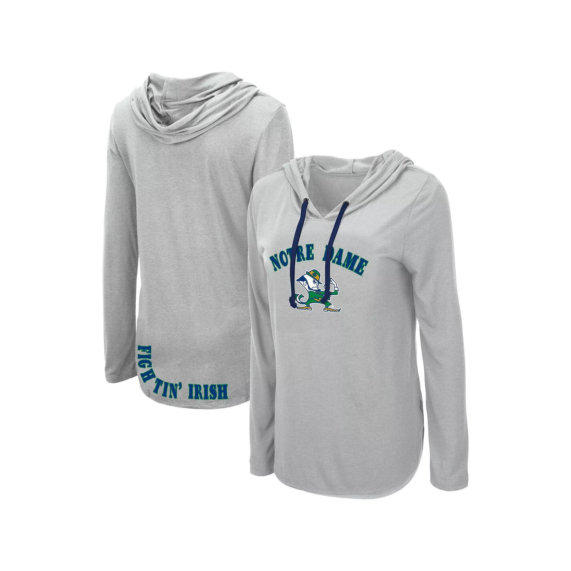 Women's Colosseum Heather Gray Notre Dame Fighting Irish My Lover Lightweight Hooded Long Sleeve T-Shirt, Size: Small, Grey Product Image