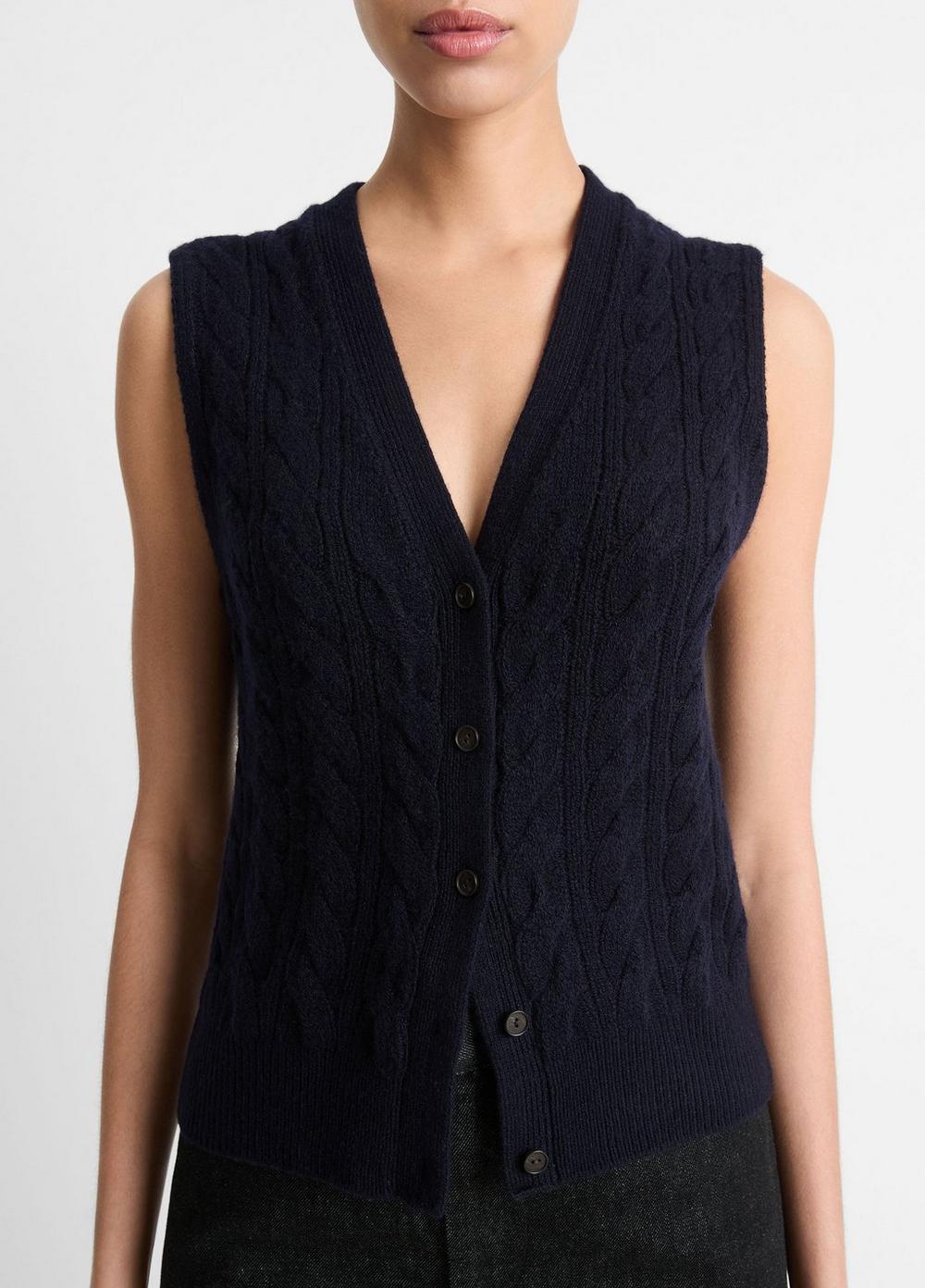 Womens Cable Wool-Blend Button Sweater Vest, Heather Silver Dust, Size M Vince Product Image