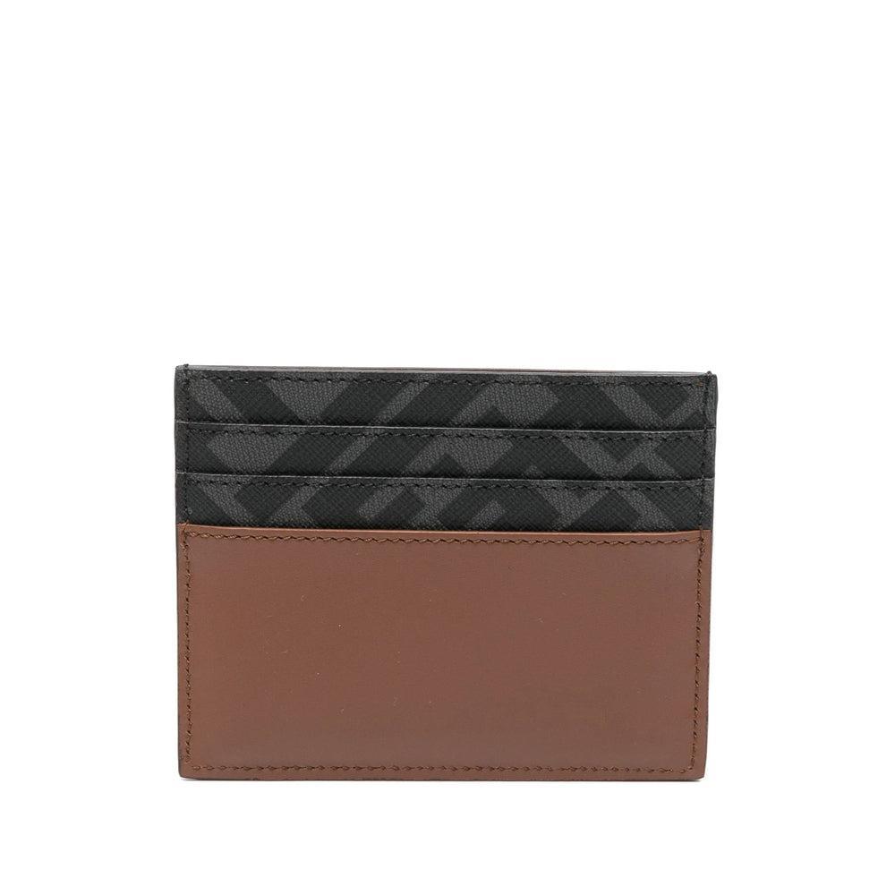 FENDI Leather And Ff Canvas Squared Card Holder In Brown Product Image