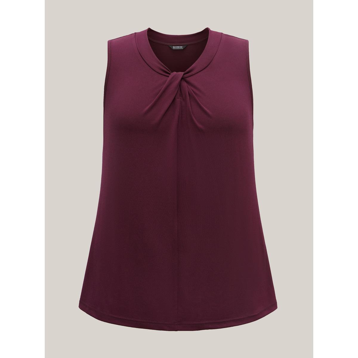 Plus Size Solid Asymmetrical Neck Twist Front Tank Top Women Plum Elegant Twist Asymmetrical Neck Everyday Tank Tops Camis BloomChic 14-16/1X Product Image