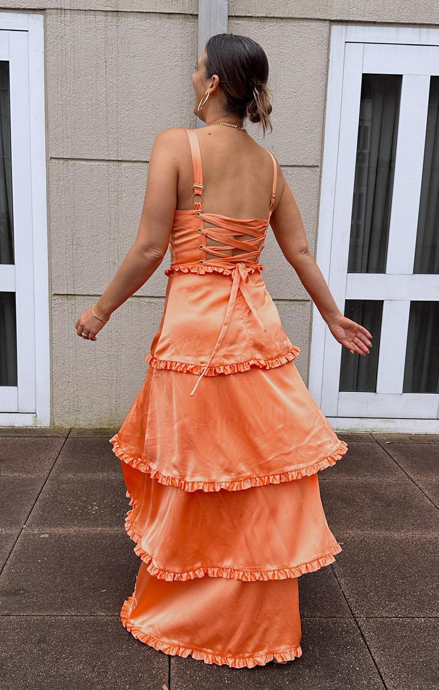 Lady Corset Dress ~ Cantaloupe Luxe Satin Product Image