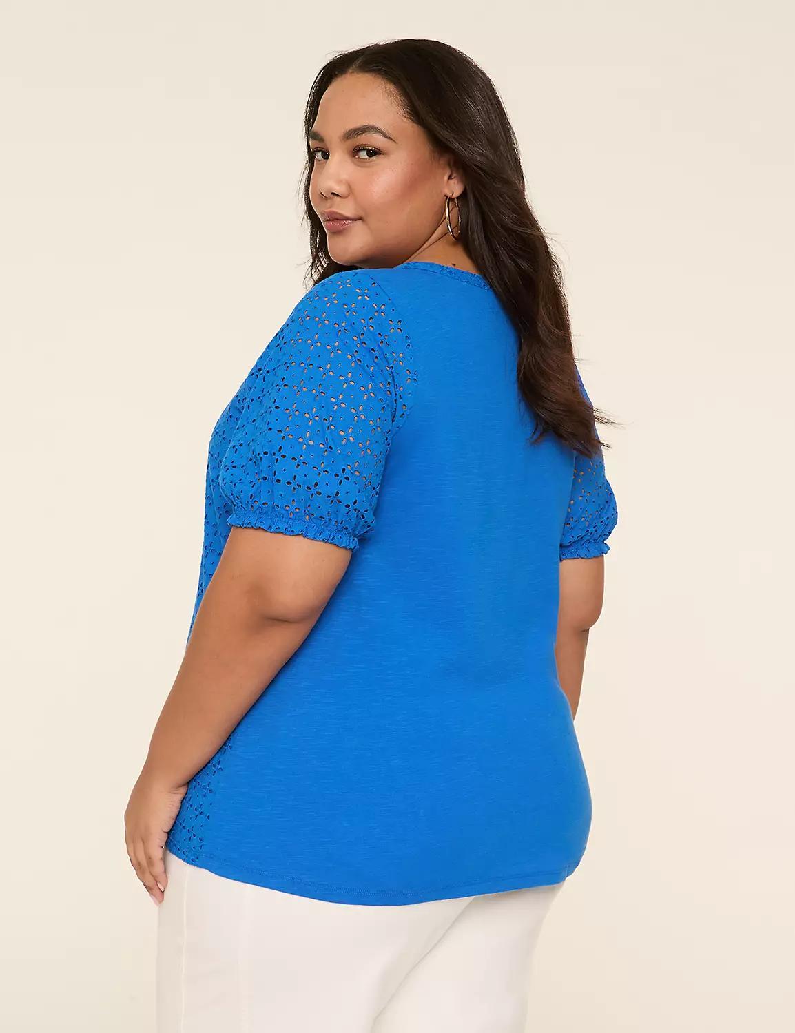 Eyelet & Knit Notch-Neck Top Product Image