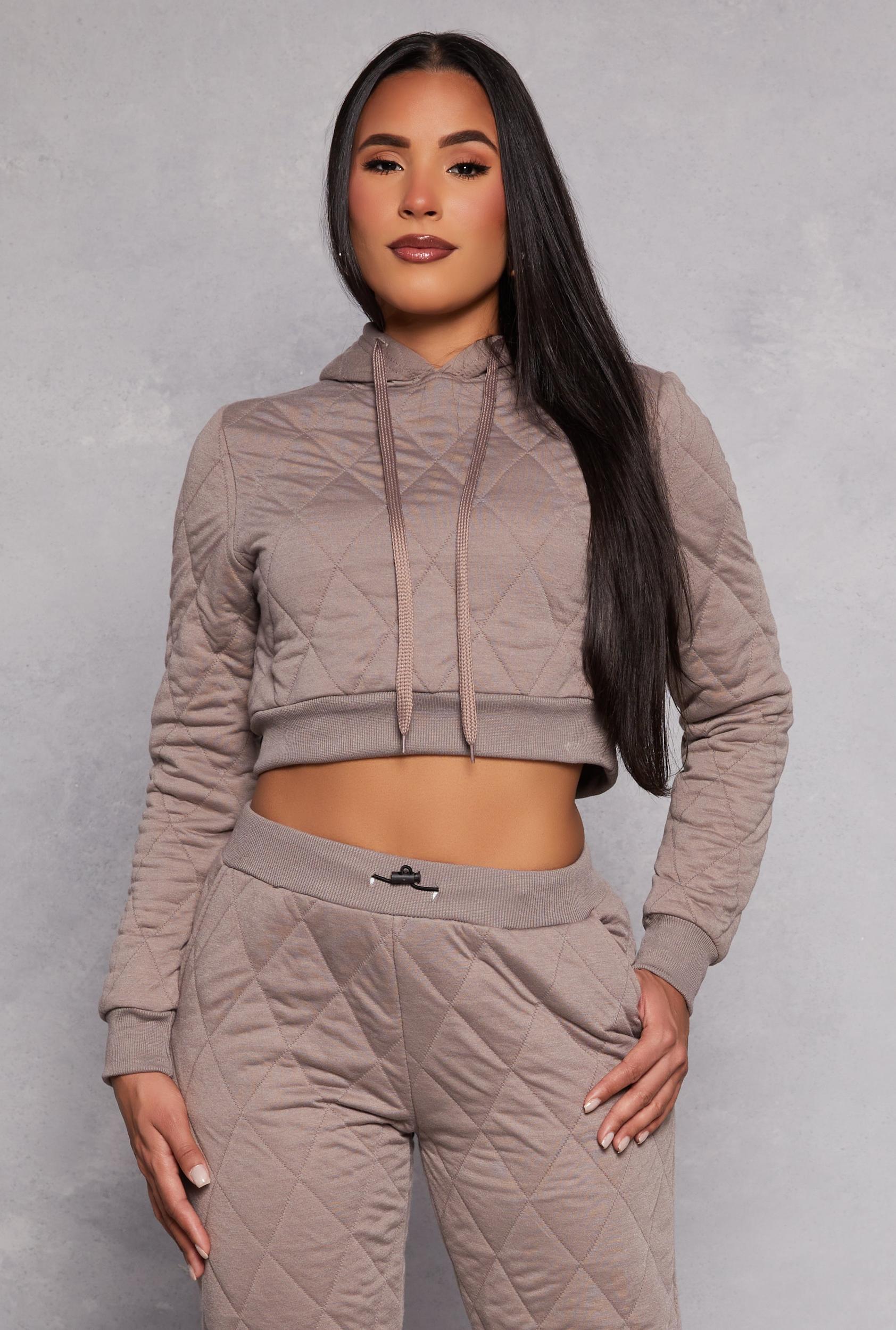 Womens Quilted Cropped Hoodie Product Image
