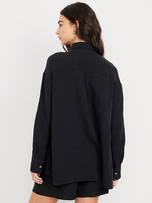 Crinkle Gauze Loose Button-Down Shirt Product Image