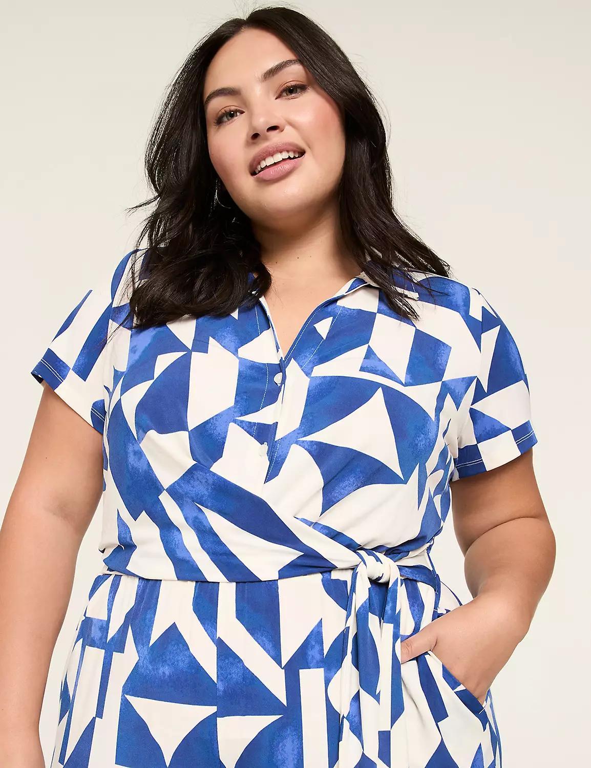Collared Twist-Waist Jersey Jumpsuit Product Image