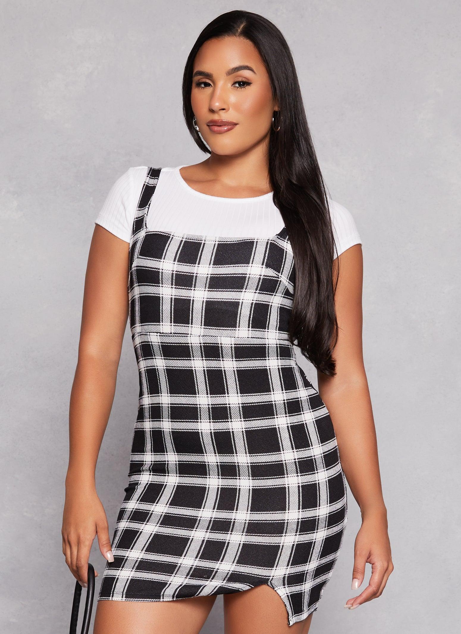 Womens Almost Famous Plaid Tank Dress with Tee Product Image