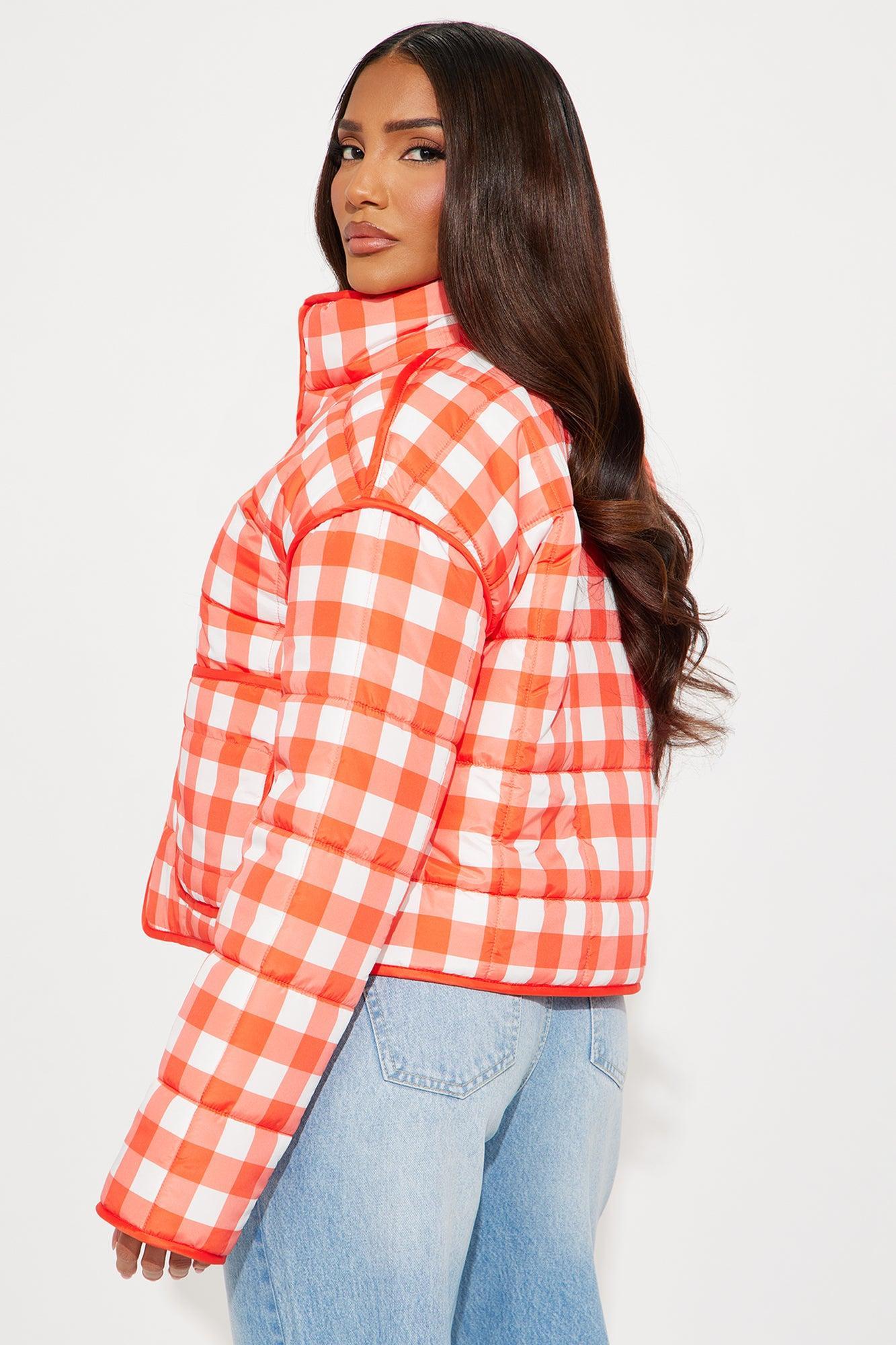 Sweet As Ever Lightweight Quilted Plaid Jacket - Red/White Product Image