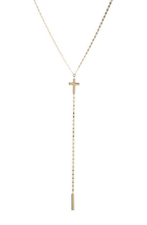 14K Yellow Gold Petite Malibu Cross Bar Lariat Necklace, 18 Product Image