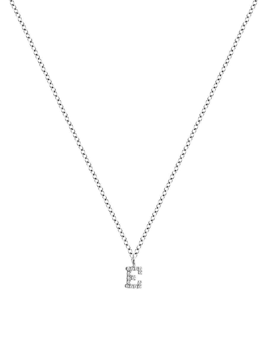 Womens 14K White Gold Diamond Intial Pendant Necklace Product Image