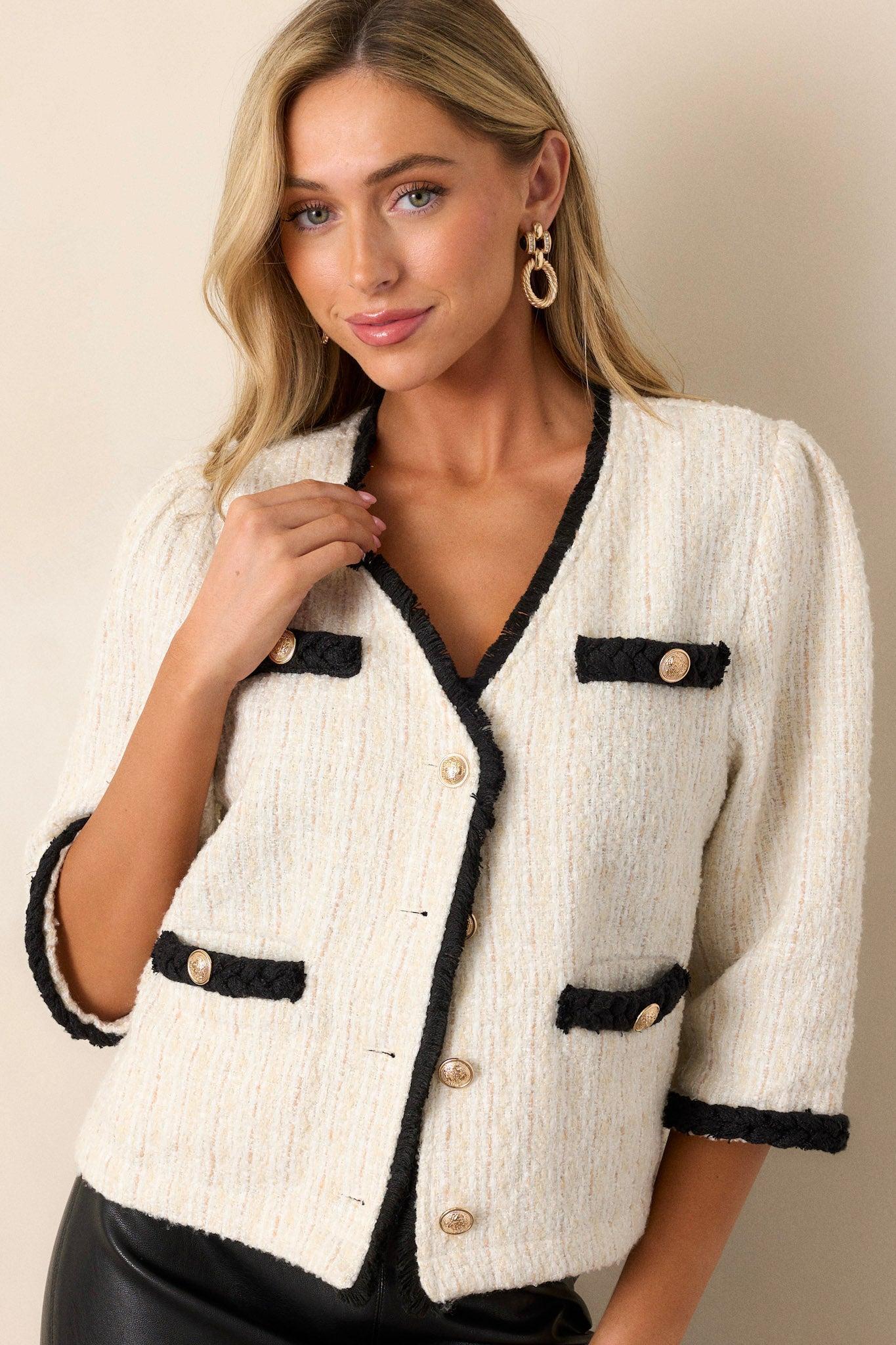 Urban Utility Ivory Button Front Tweed Jacket Product Image